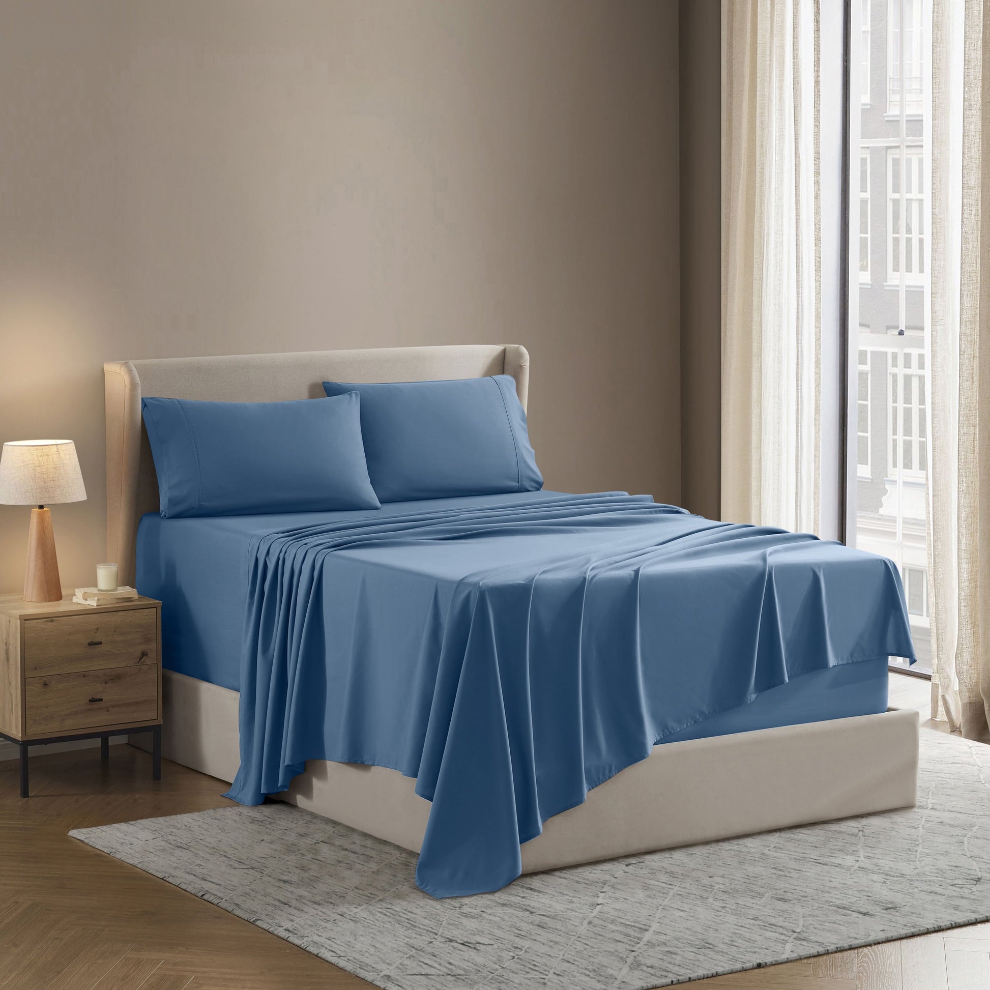Wrinkle-Resistant Split King Sheet Sets, Deep Pocket 5 Piece, Luxury Soft Microfiber Bed Sheet Sets, BLUE HEAVEN - Premium Ultra-Soft Pillowcase Pair for Sleeping Detail