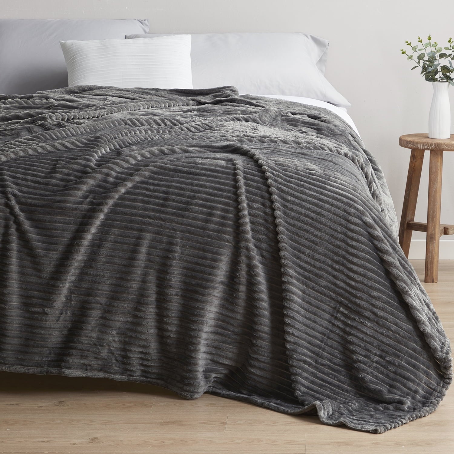 Decorative Knitted Cut Plush Fleece Blanket, Soft Lightweight Fuzzy Luxury Throw Size Bed Blankets for Bed, Throw, Gray - Luxury Knitted Decorative Throw Blanket with Fringes Detail