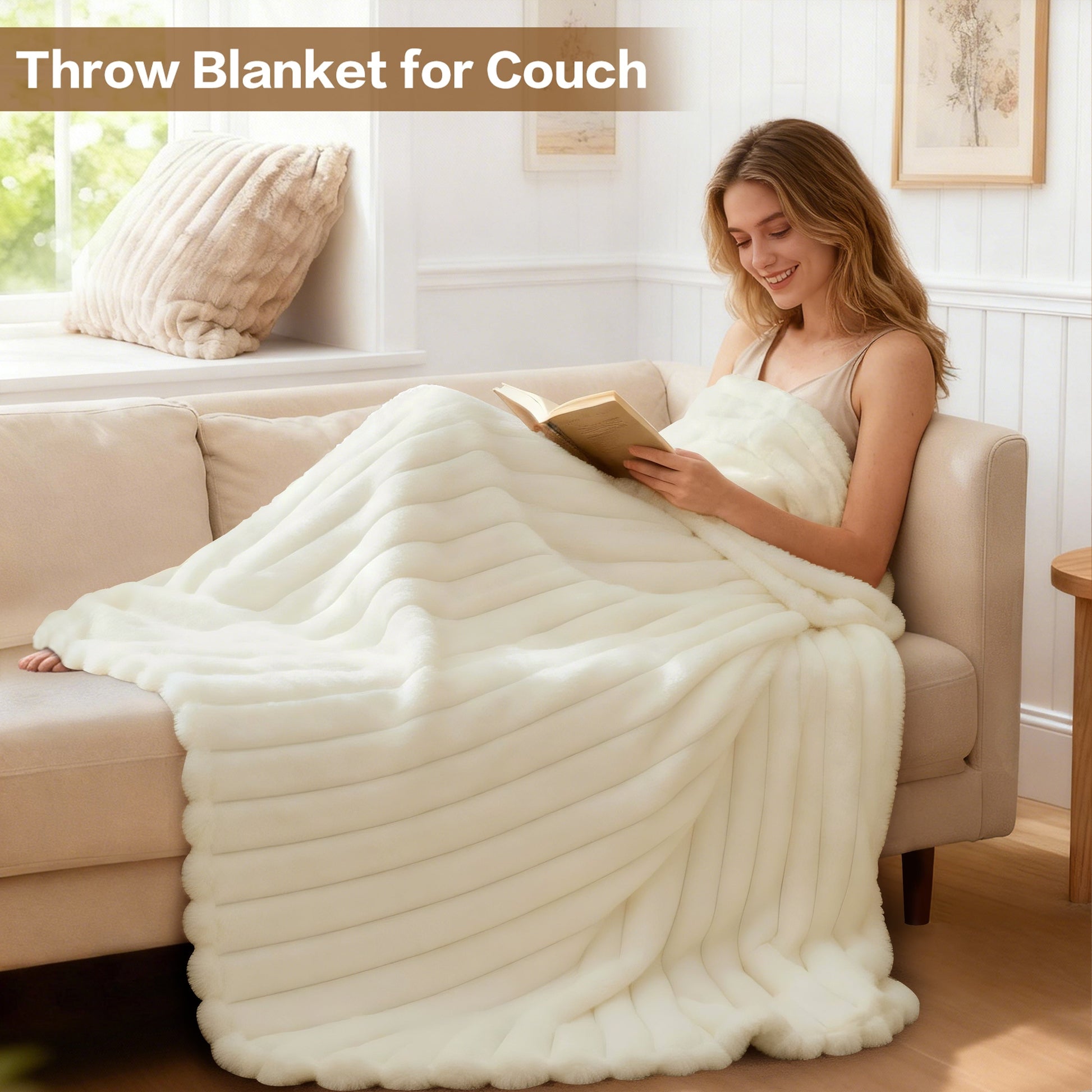 Cozy Fleece White Fleece Throw Blanket for Couch, Super Soft Cozy Blankets and Throws, Decorative Fleece Blankets for Women Men G... - Luxury Knitted Decorative Throw Blanket with Fringes Detail