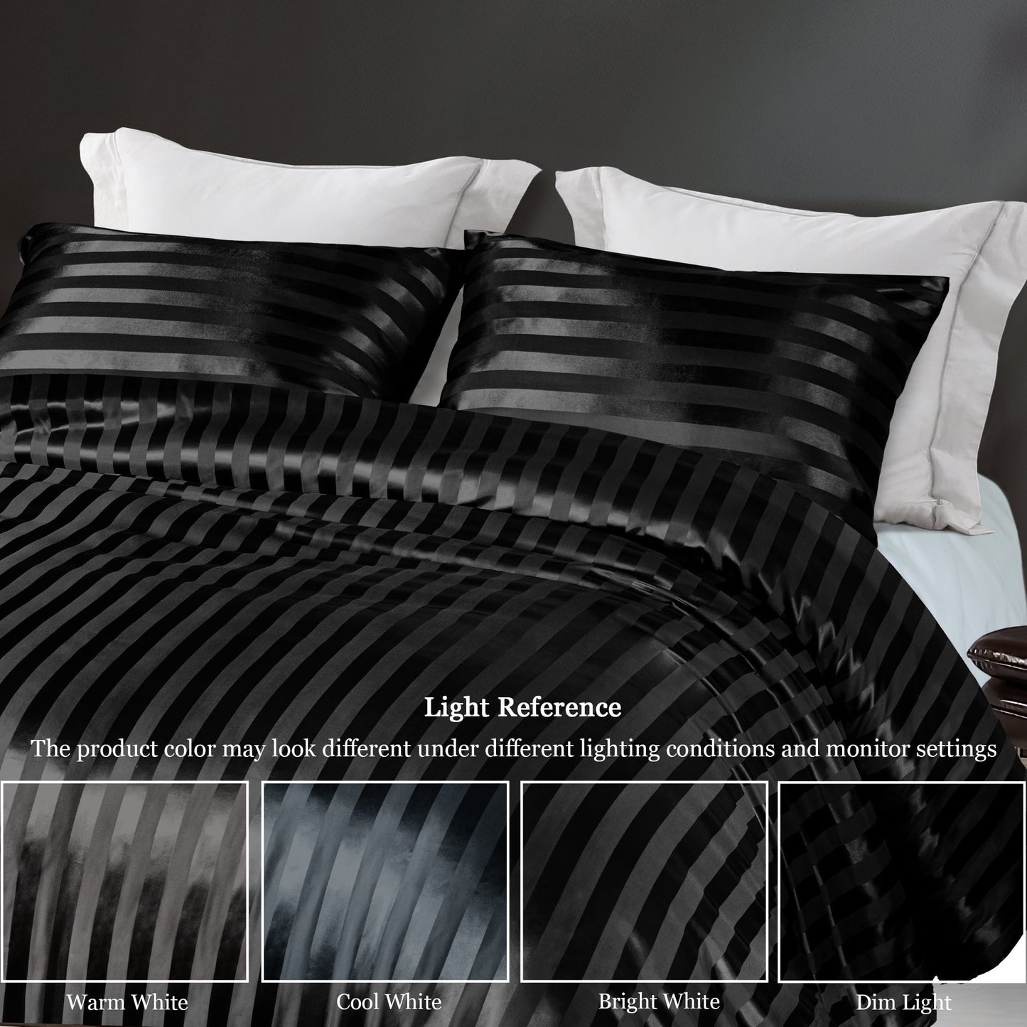 Luxurious Quilted 3-Piece Reversible Silky Soft King Size Comforter Set, Luxury Stripe Satin Oversized Comforter Bedding Set with 2 Sat... - Cloud-Like Soft Lightweight Bed Comforter Detail