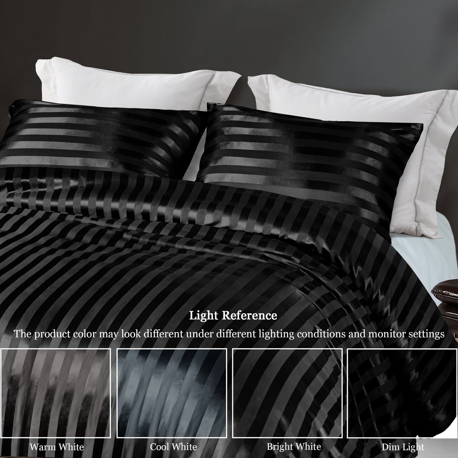 Luxurious Quilted 3-Piece Reversible Silky Soft King Size Comforter Set, Luxury Stripe Satin Oversized Comforter Bedding Set with 2 Sat... - Cloud-Like Soft Lightweight Bed Comforter Detail