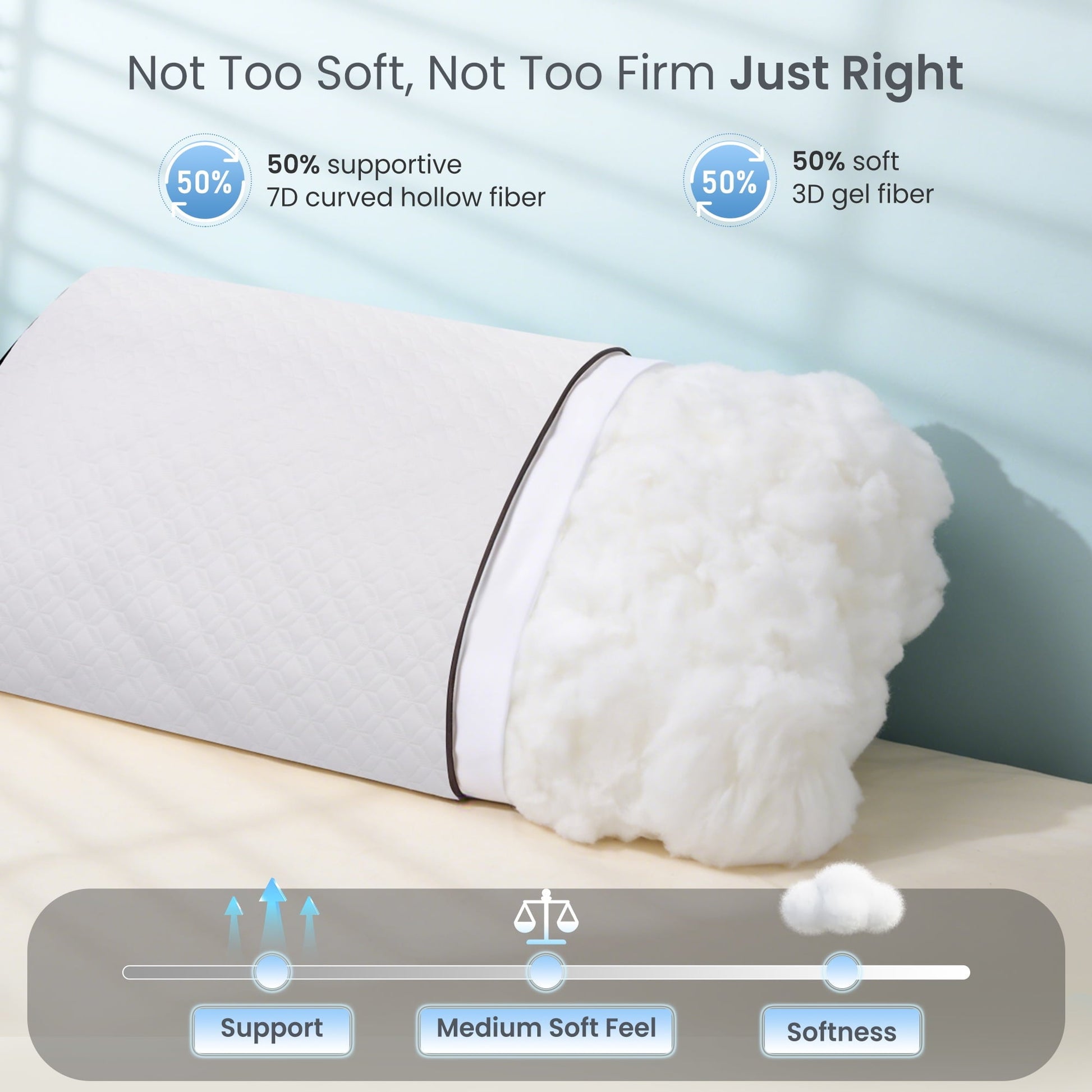 Decorative Plump Bed Pillows Hotel Collection Luxury Down Alternative Pillow for Beds 2 Pack, Medium Support for Side & Back Sleepers ... - Orthopedic Shredded Foam Bed Pillow Set Detail