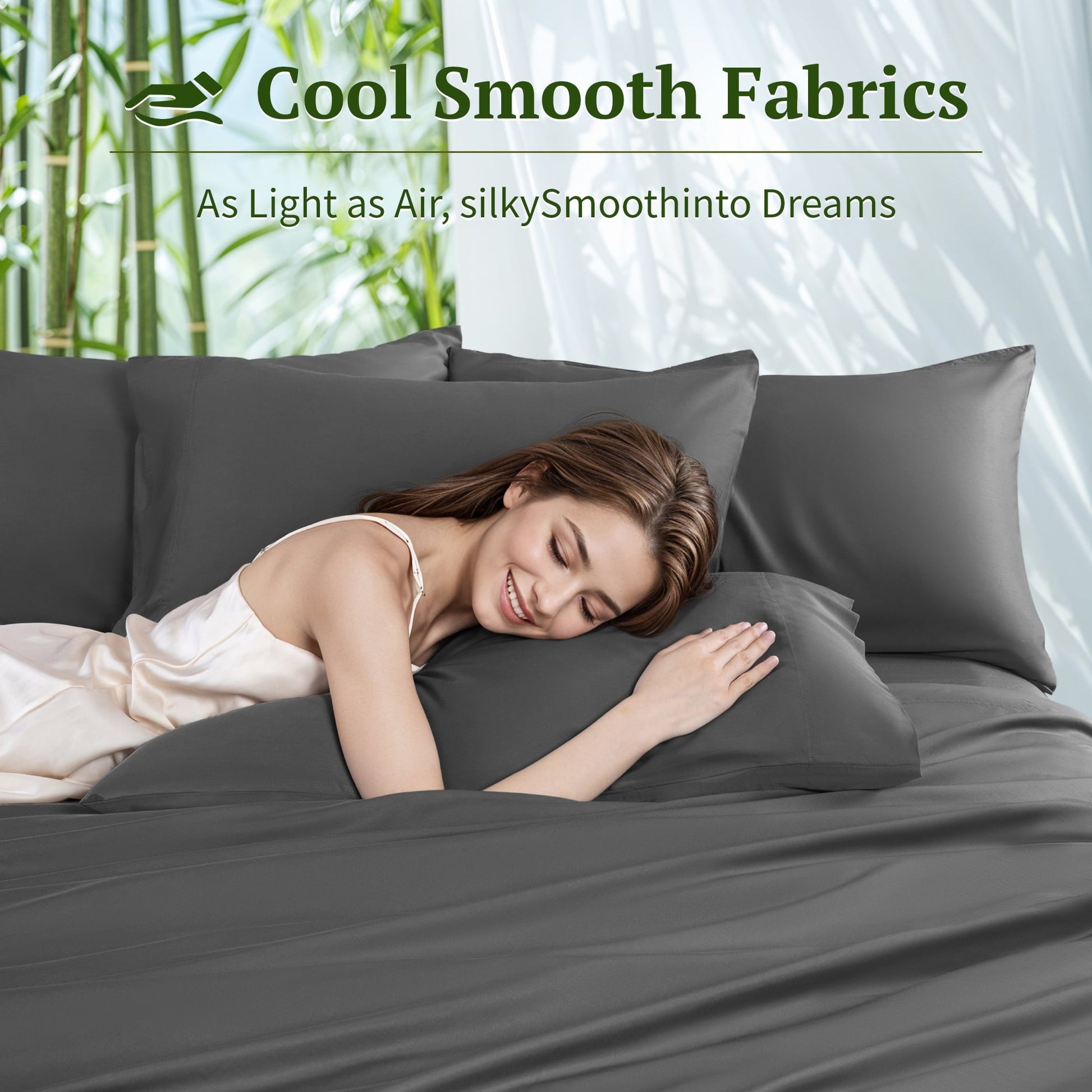 Premium Egyptian Cotton 6 Pieces Bamboo Bed Sheets Set, Luxury Rayon Derived - Deep Pockets - Wrinkle Free - Extremely Soft, Queen, Dark Gray - Luxury Bed Sheet Set with Deep Pockets Detail