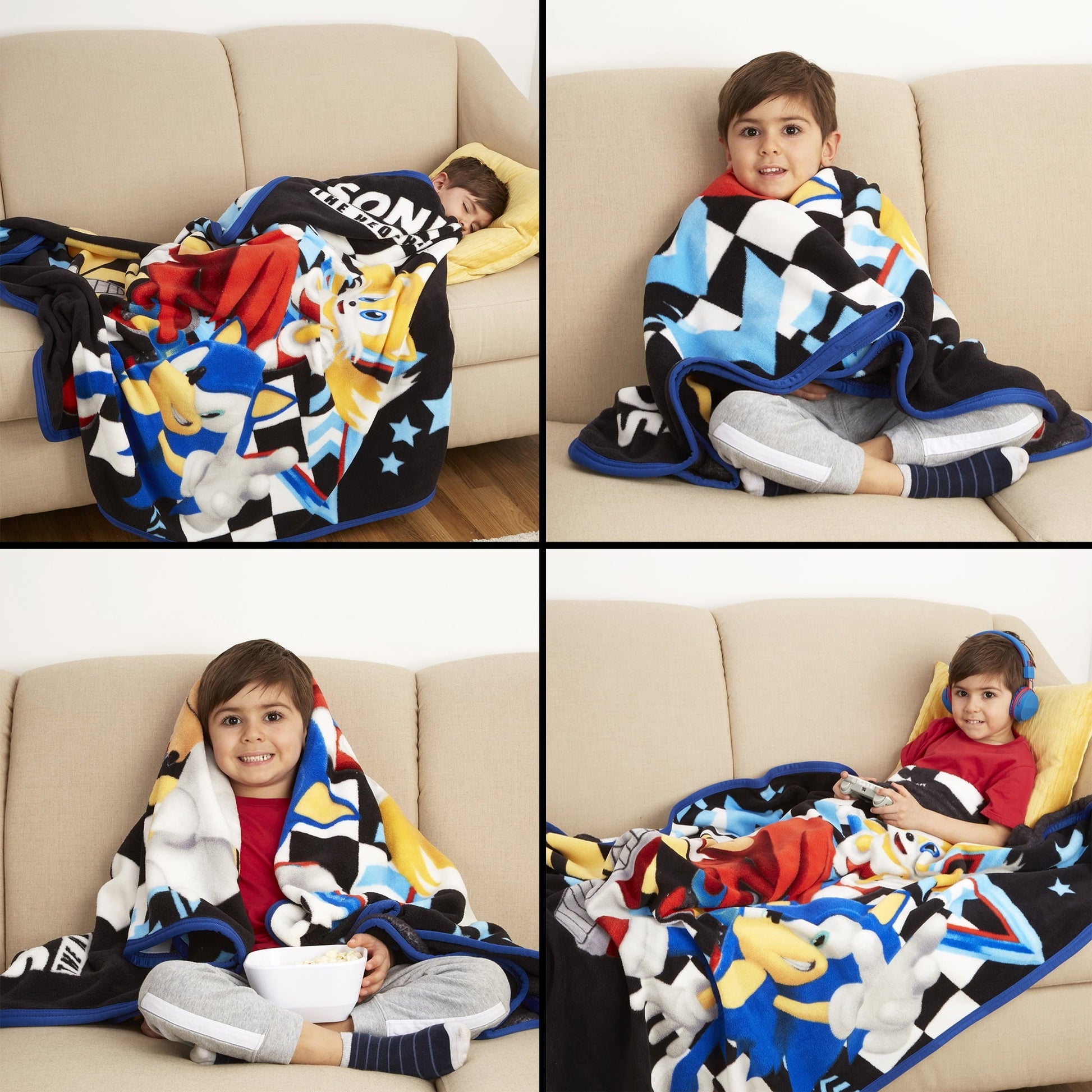 Decorative Knitted Kids Black Print Fleece Throw Blanket, 46 x 60 - Super Soft Reversible Sherpa Flannel Blanket Detail