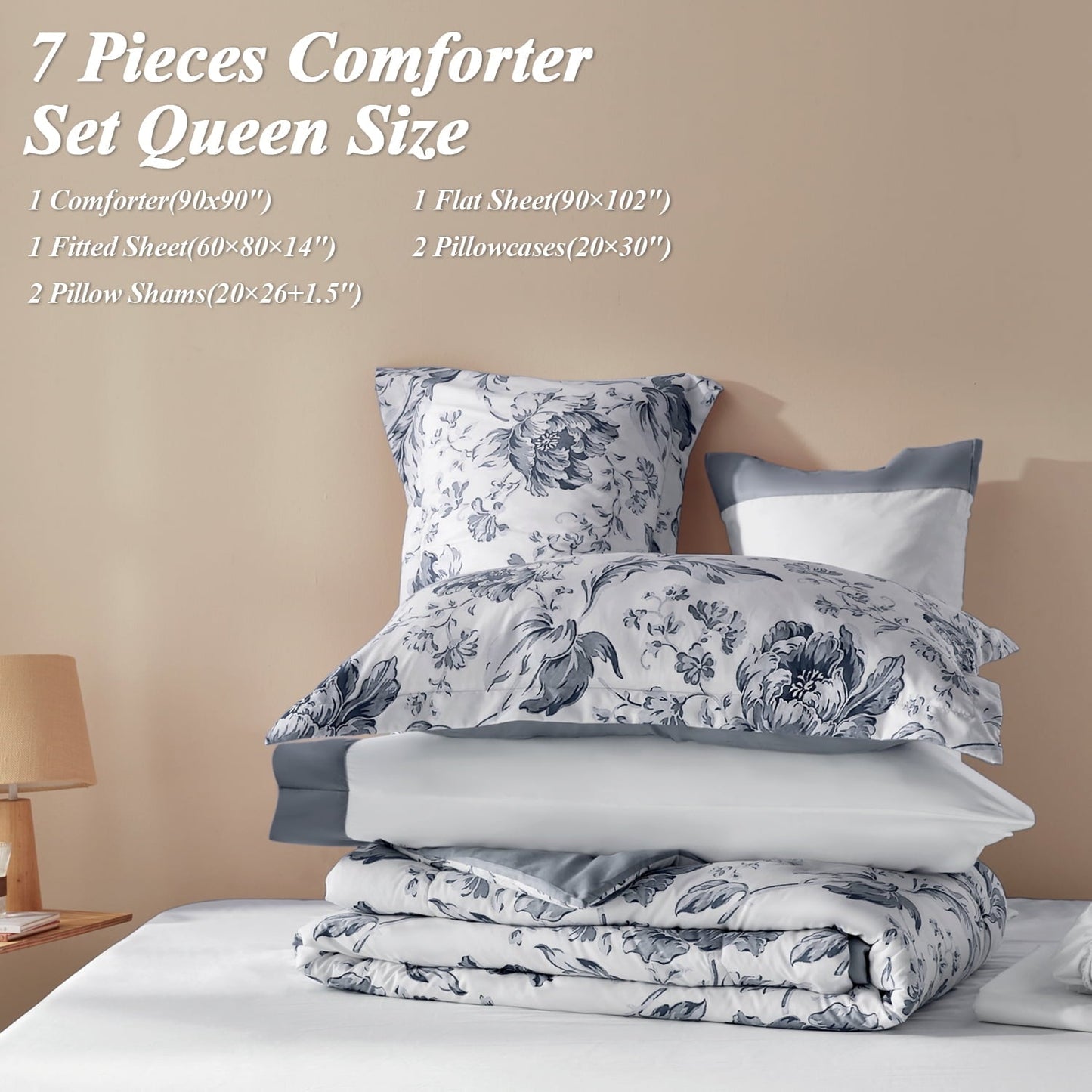 All-Season Queen Comforter Sets,7-Pieces Reversible Bedding Sets,Bed in a Bag with Comforter,Flat Sheet and Fitted Sheet,Pillowc... - Cloud-Like Soft Lightweight Bed Comforter Detail