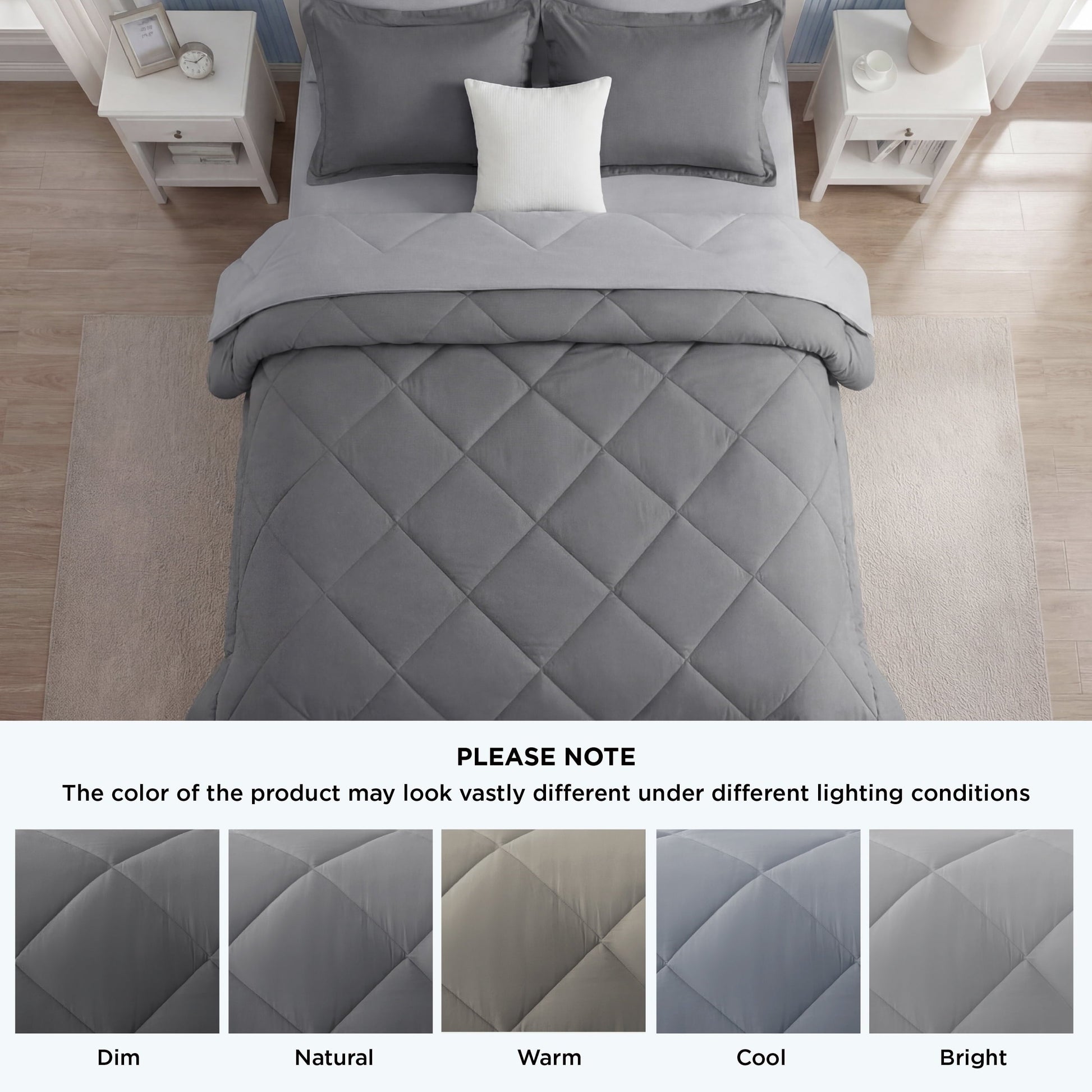 Fluffy Down Alternative Queen Reversible Comforter Set - 7 Pieces Grey Bedding, Bed in a Bag with Alternative Comforter, Sheets, Pillowcases ... - Cloud-Like Soft Lightweight Bed Comforter Detail