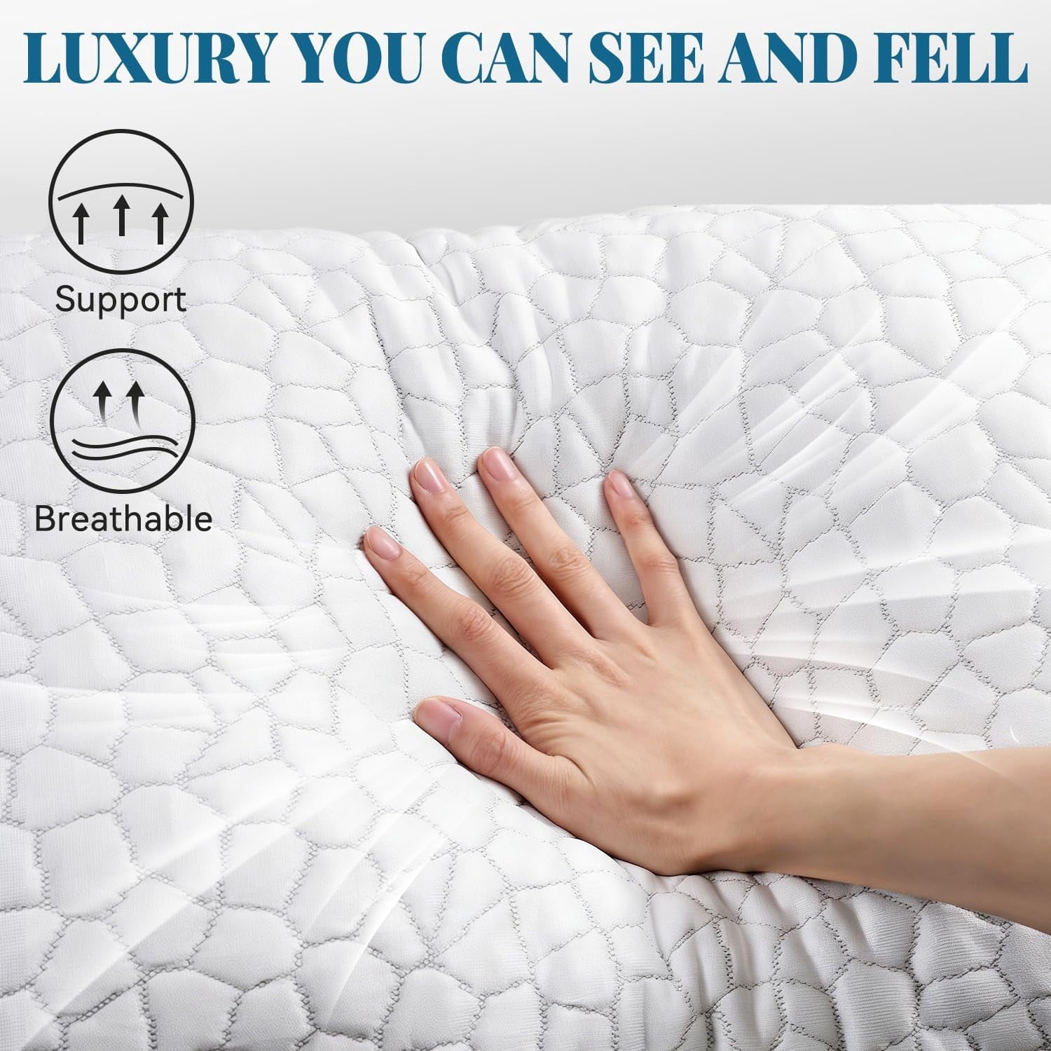 Decorative Plump Shredded Memory Foam Pillows for Sleeping, Bed Pillows Queen Size Set of 2 Pack Adjustable for Side and Back Sleeper ... - Orthopedic Shredded Foam Bed Pillow Set Detail