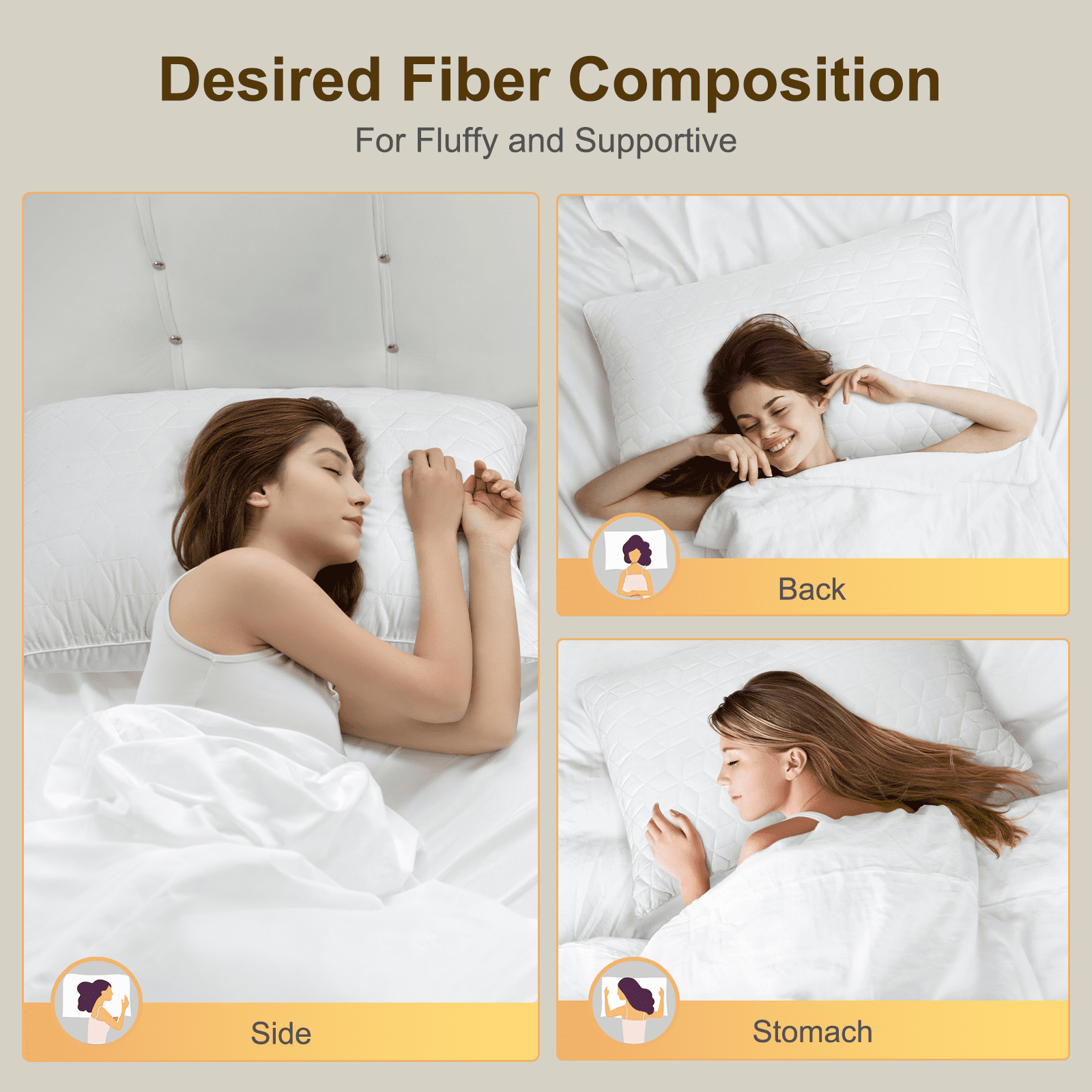 Decorative Plump Bed Pillows Queen Size Set of 2, Hotel Gusseted Pillows for Sleeping, Alternative to Down Pillows, Soft Supportive & ... - Hotel Quality Plush Sleeping Pillows Detail