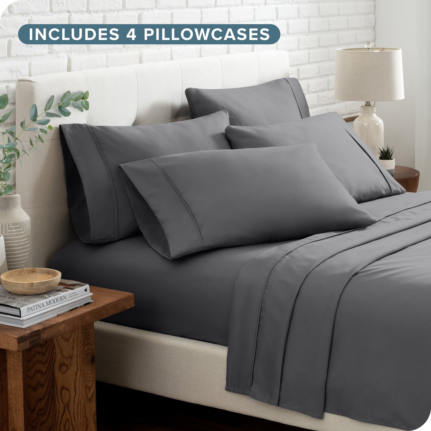 Cooling Sateen Luxury Bed Sheet Set- 6 Piece - Queen, Gray - Cooling Hotel Quality Bedding Sheets and Pillowcases Detail
