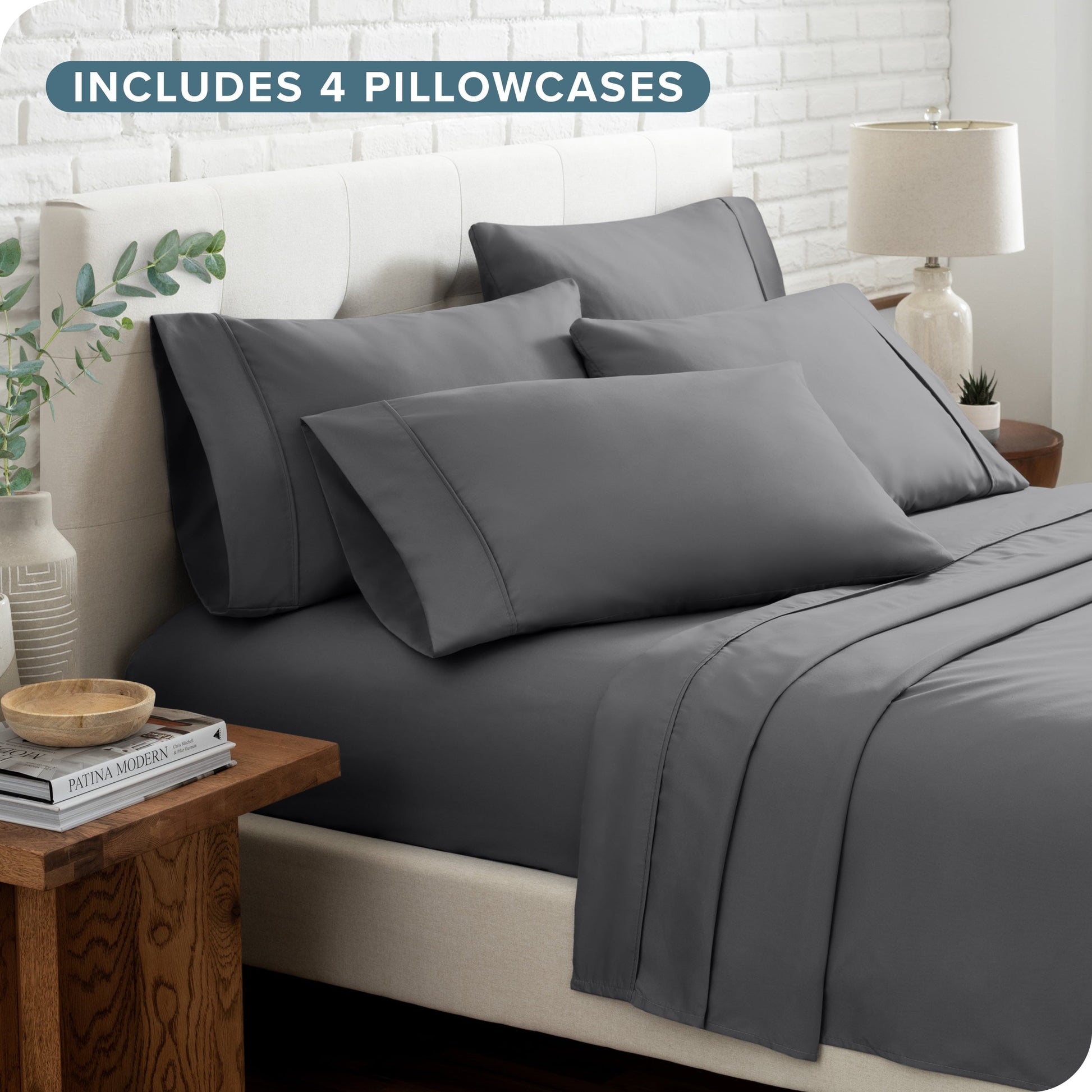 Cooling Sateen Luxury Bed Sheet Set- 6 Piece - Queen, Gray - Cooling Hotel Quality Bedding Sheets and Pillowcases Detail