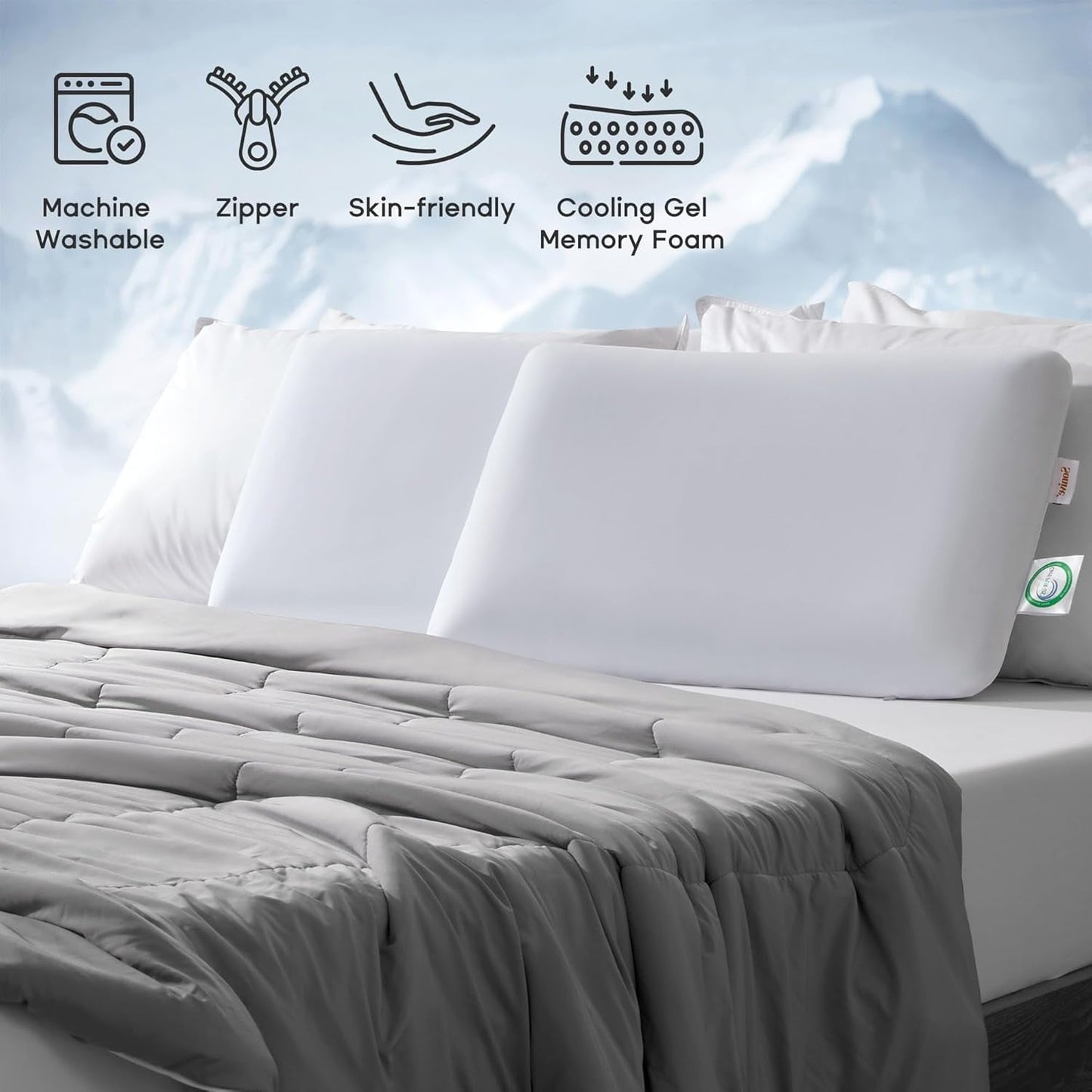 Decorative Plump Ultra Thin Cooling Memory Foam Pillows, Summer Bed Pillows for Back, Stomach or Side Sleepers, Flat Pillow with Washa... - Decorative Throw Pillow Cushion for Sofa & Bed Detail