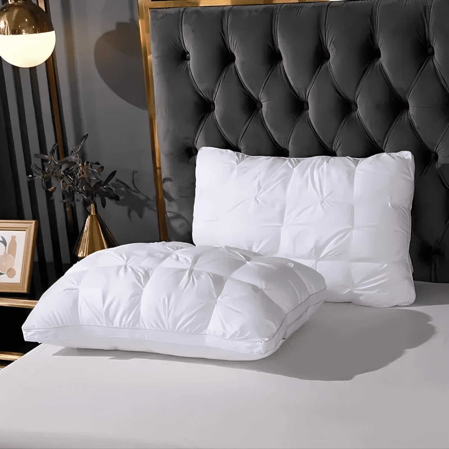 Decorative Plump Queen Size Bed Pillows Set of 2, Hotel Quality, Down Alternative Gusseted Bed Pillows for Side, Back, or Stomach Slee... - Orthopedic Shredded Foam Bed Pillow Set Detail