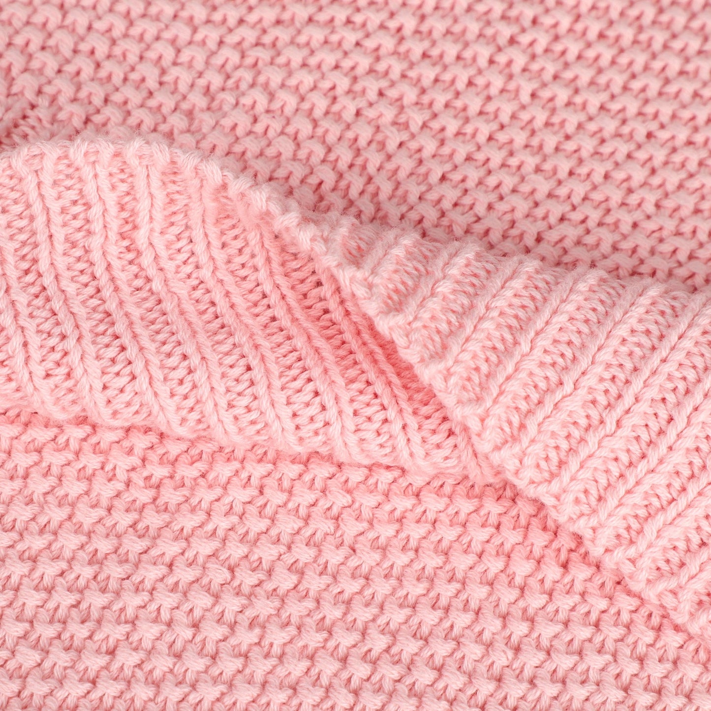 Reversible Sherpa Pure Cotton Soft Cable Knit Throw Blanket Pink 50" x 70" - Luxury Knitted Decorative Throw Blanket with Fringes Detail