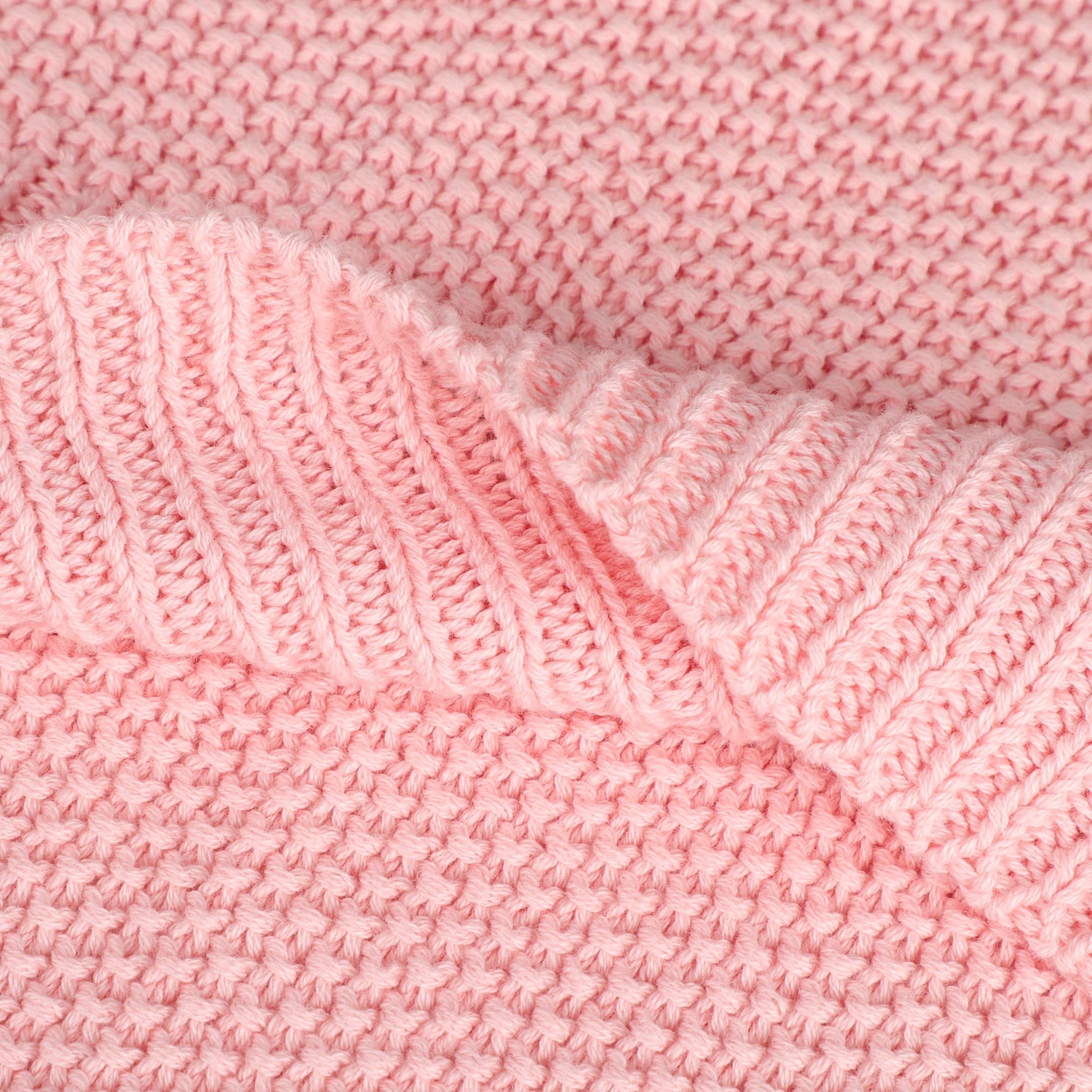 Reversible Sherpa Pure Cotton Soft Cable Knit Throw Blanket Pink 50" x 70" - Luxury Knitted Decorative Throw Blanket with Fringes Detail