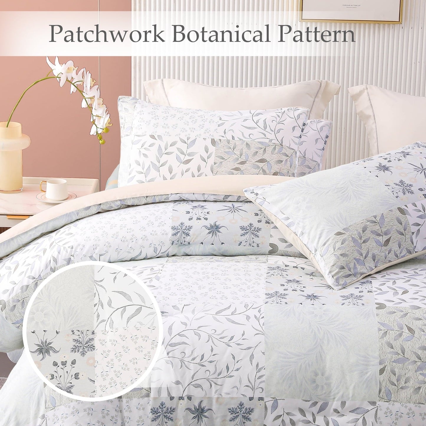 Hypoallergenic Cloud 3-Piece Patchwork King Size Comforter Set, Microfiber Bedding Down Alternative Comforter for All Seasons with 2 Pillo... - Cloud-Like Soft Lightweight Bed Comforter Detail