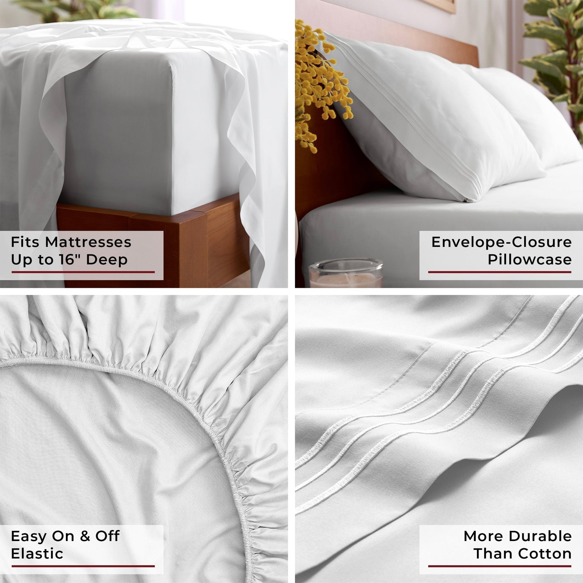 Premium Egyptian Cotton Iconic 6 Piece Bed Sheet Set Brushed Microfiber, Deep Pocket, Queen, White - Premium Ultra-Soft Pillowcase Pair for Sleeping Detail