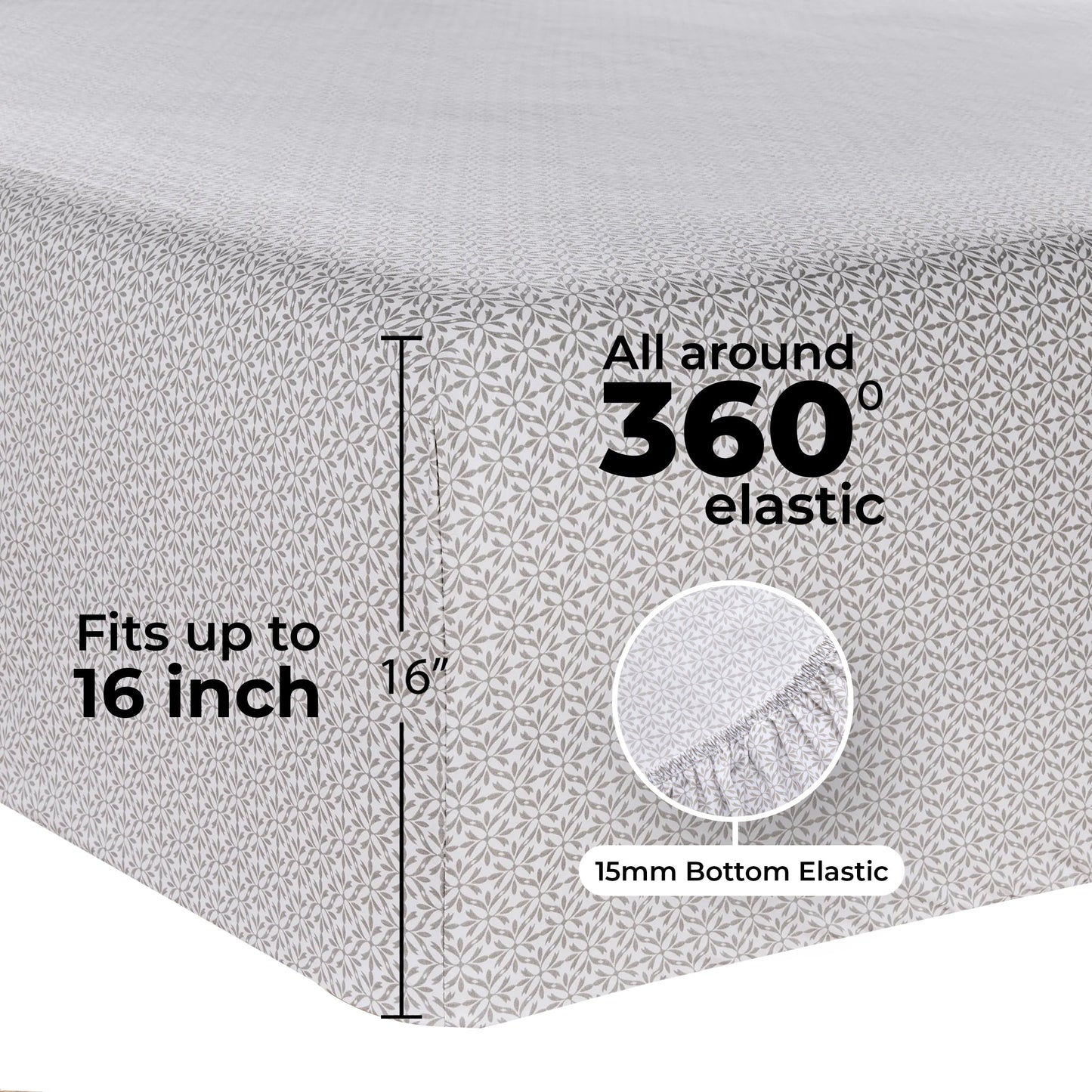 Breathable Luxury 3-Piece 300 Thread Count Grey Flake Cotton Blend Bed Sheet Set, Twin XL - Luxury Bed Sheet Set with Deep Pockets Detail