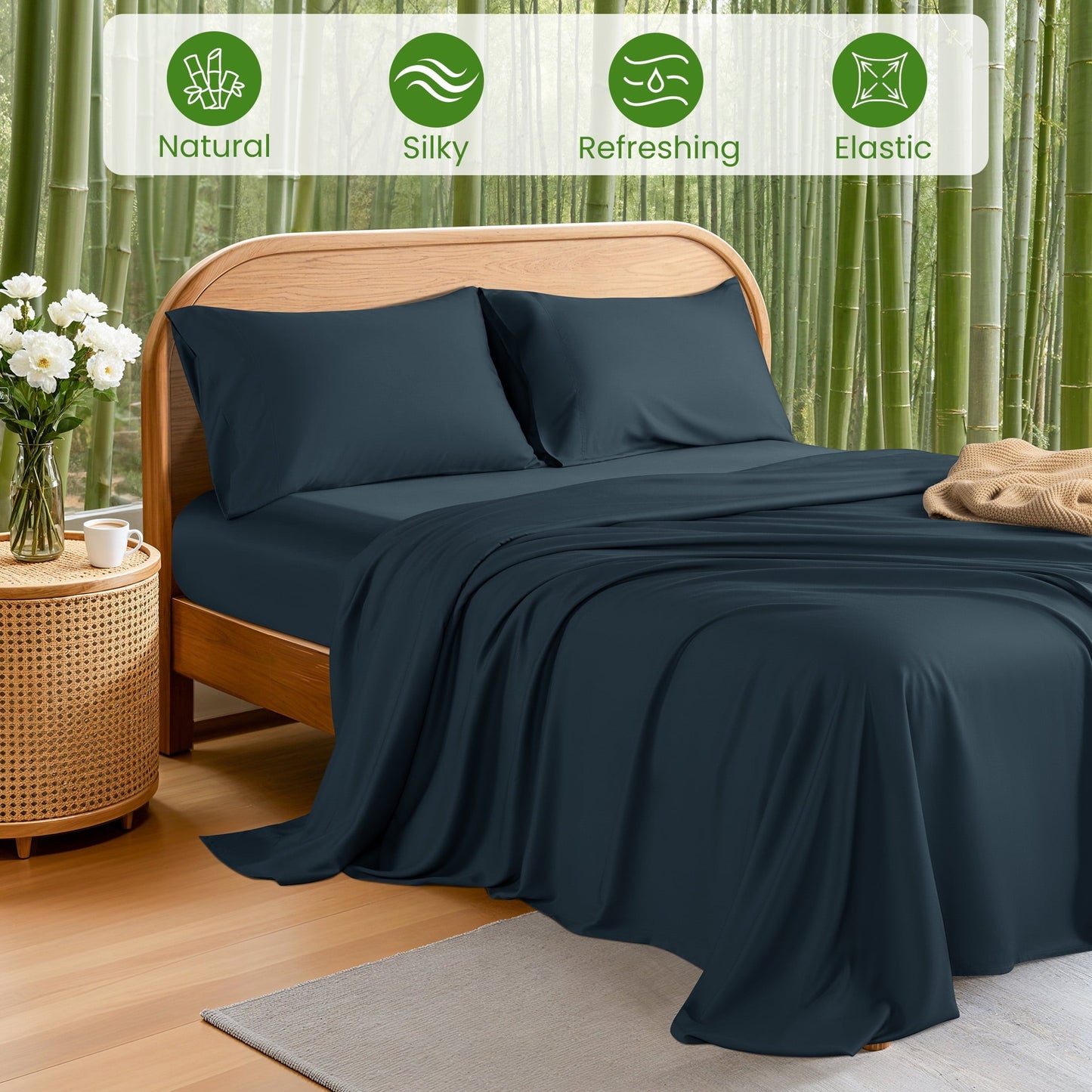 Ultra-Soft 100% Organic Luxurious Bamboo Sheets, Queen Sheet Set 4-Piece with 16" Deep Pocket, Silky Smooth Luxury Bed Sheets, N... - Cooling Hotel Quality Bedding Sheets and Pillowcases Detail