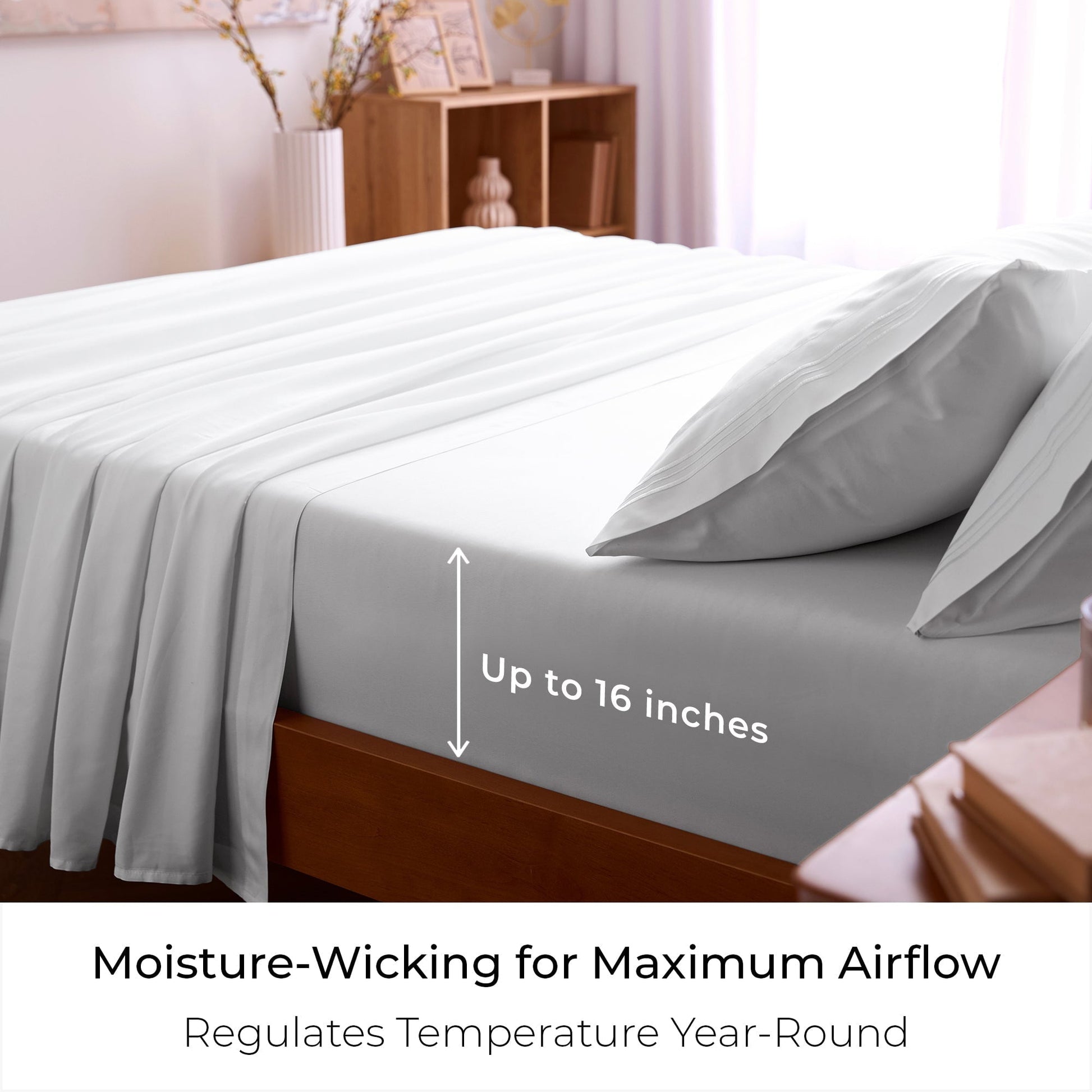 Premium Egyptian Cotton Iconic 6 Piece Bed Sheet Set Brushed Microfiber, Deep Pocket, Queen, White - Premium Ultra-Soft Pillowcase Pair for Sleeping Detail