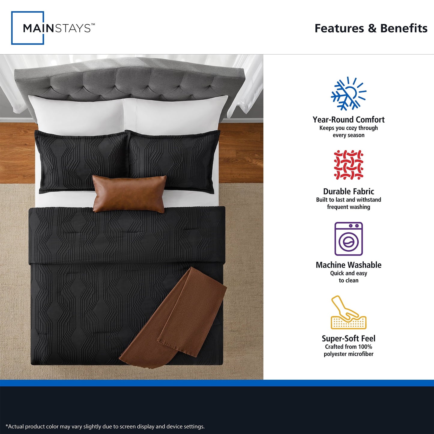 Hypoallergenic Cloud Full/Queen Comforter Set, All-Season, 5-Piece, Black Jacquard Geo - Hypoallergenic Ultra-Fluffy Quilt for Winter Detail