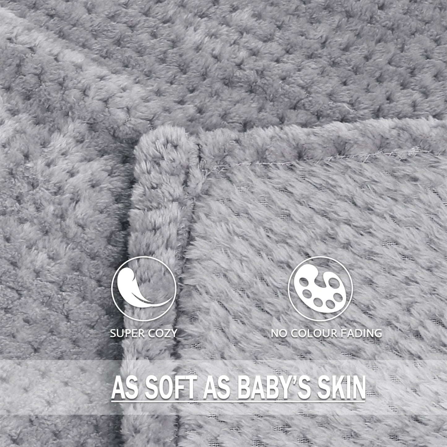 Reversible Sherpa Waffle Textured Extra Large Fleece Blanket, Super Soft and Warm Throw Blanket for Couch, Sofa and Bed (Light Grey, 50... - Luxury Knitted Decorative Throw Blanket with Fringes Detail