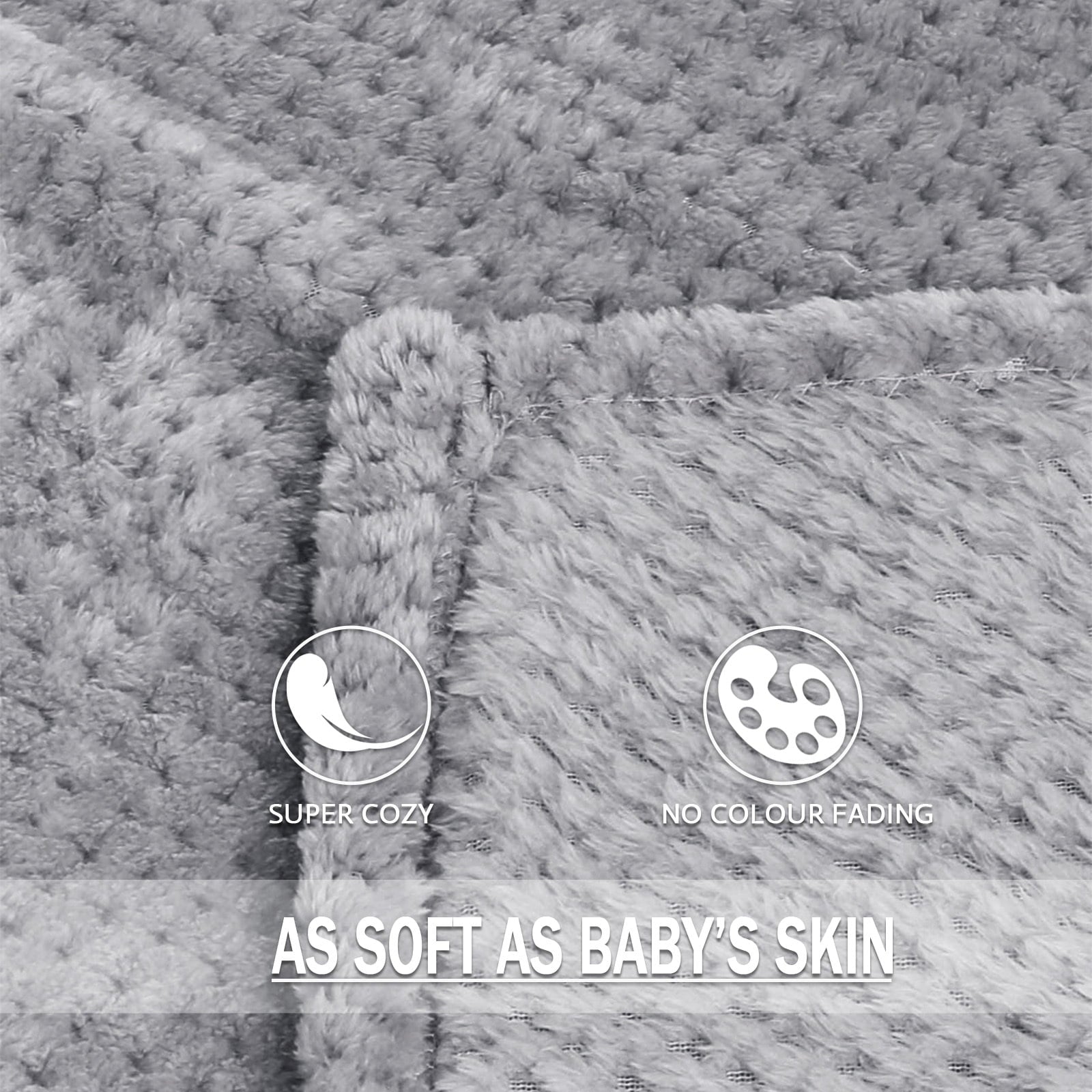 Reversible Sherpa Waffle Textured Extra Large Fleece Blanket, Super Soft and Warm Throw Blanket for Couch, Sofa and Bed (Light Grey, 50... - Luxury Knitted Decorative Throw Blanket with Fringes Detail
