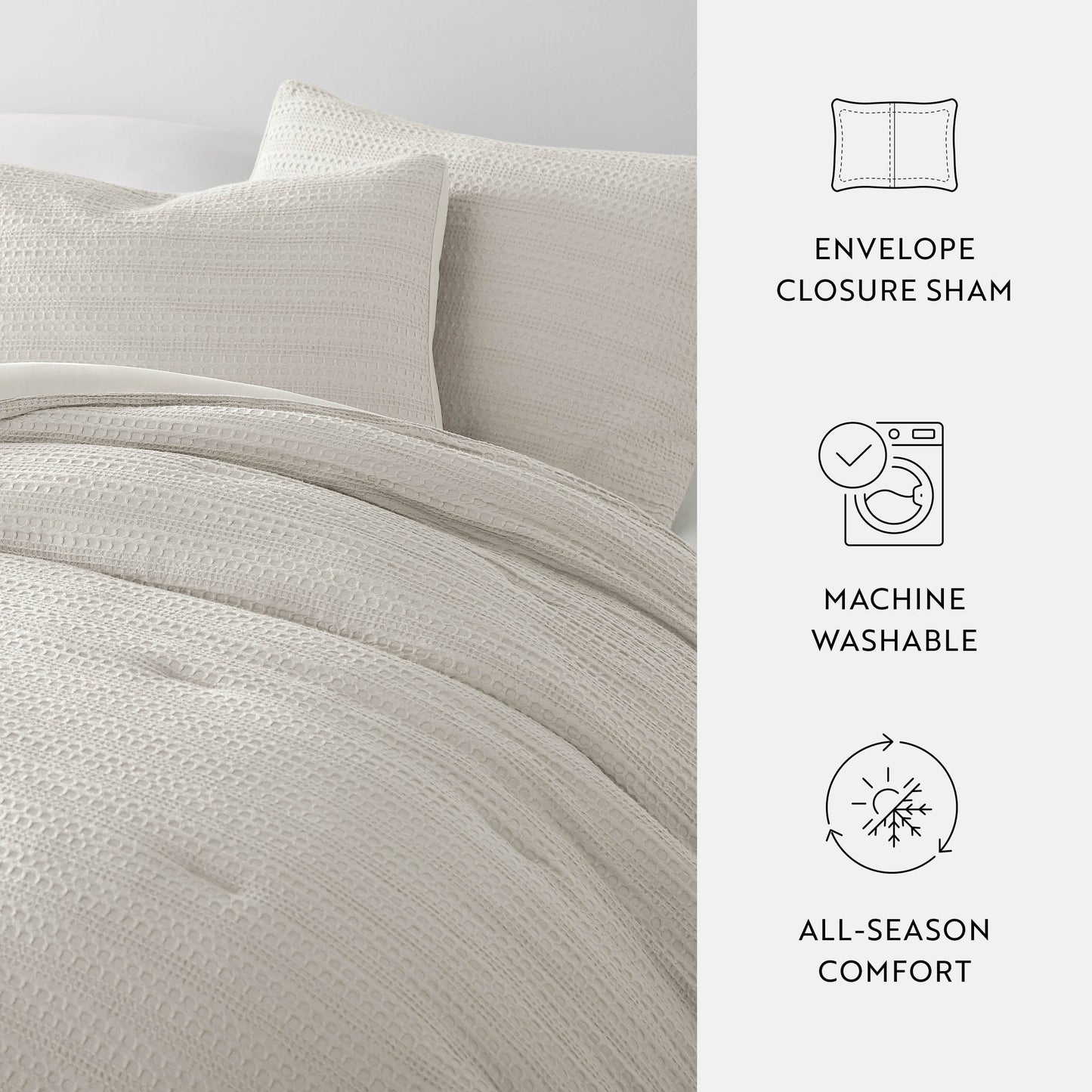 Fluffy Down Alternative Textured Waffle Comforter Set ins Natural Waffle Comforter Bedding Sets, King/Cal King Size Bedding - Cloud-Like Soft Lightweight Bed Comforter Detail