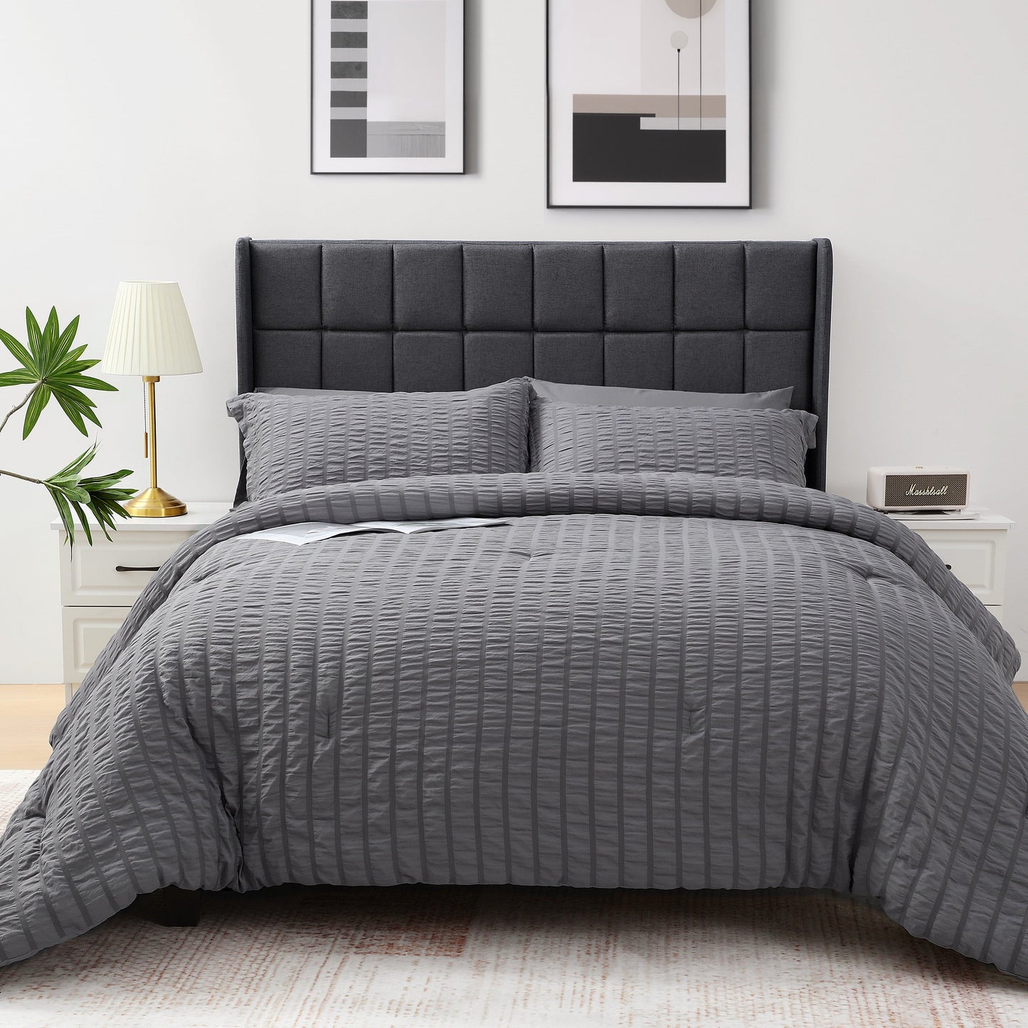 Luxurious Quilted 7 Piece Queen Comforter Set, Bed in a Bag with Sheets, Pillowcases & Shams, All Season Soft Bedding, Cozy and Lightwe... - All-Season Down Alternative Comforter Insert Detail