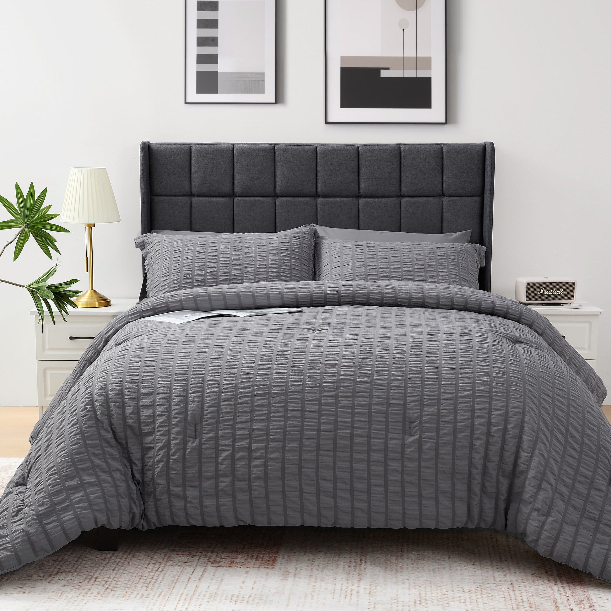 Luxurious Quilted 7 Piece Queen Comforter Set, Bed in a Bag with Sheets, Pillowcases & Shams, All Season Soft Bedding, Cozy and Lightwe... - All-Season Down Alternative Comforter Insert Detail