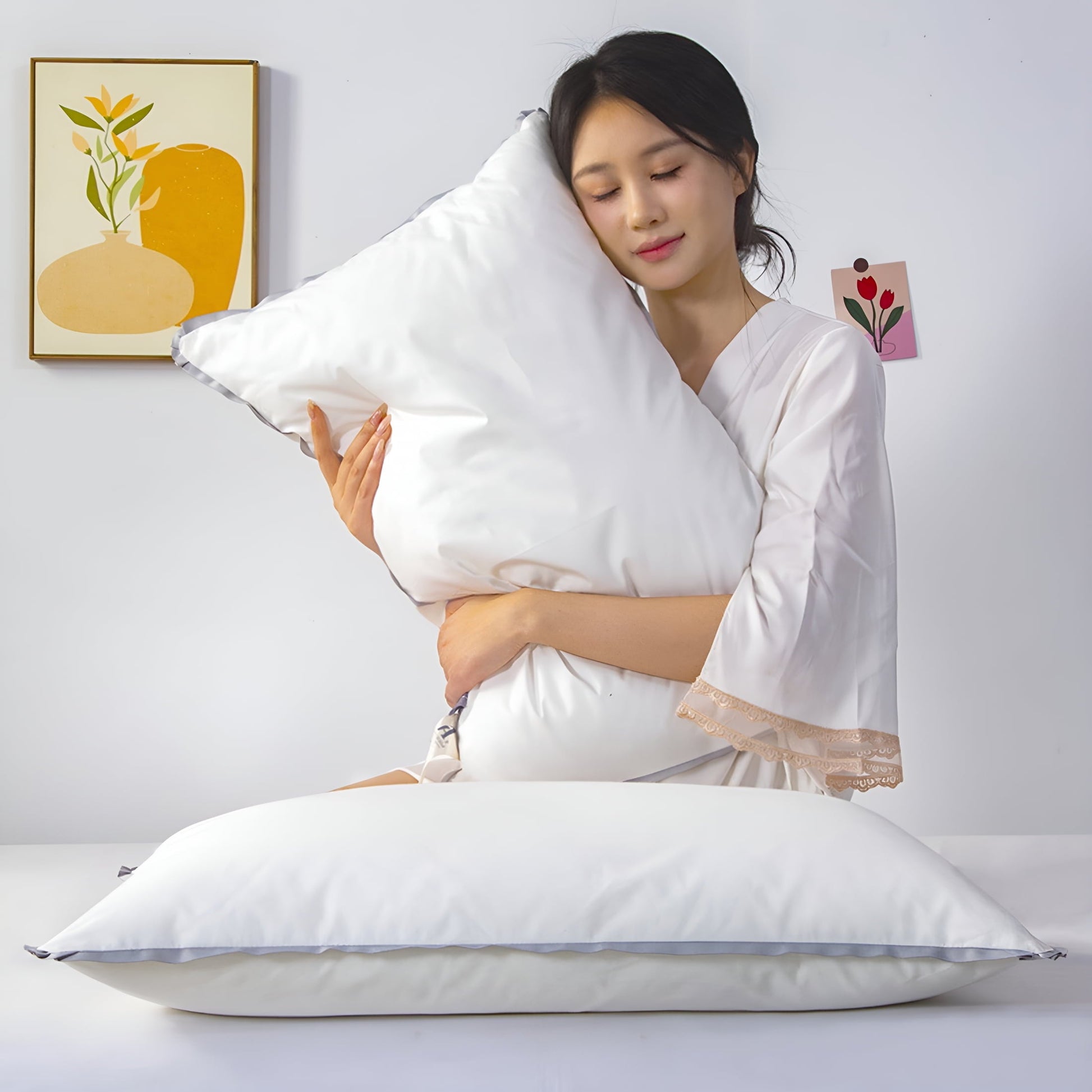 Ergonomic Memory Foam Flat Pillows for Sleeping Thin,Ultra Thin Pillow,Adjustable Shredded Memory Foam Pillows for Side,Back,Stomach Sleepe... - Decorative Throw Pillow Cushion for Sofa & Bed Detail