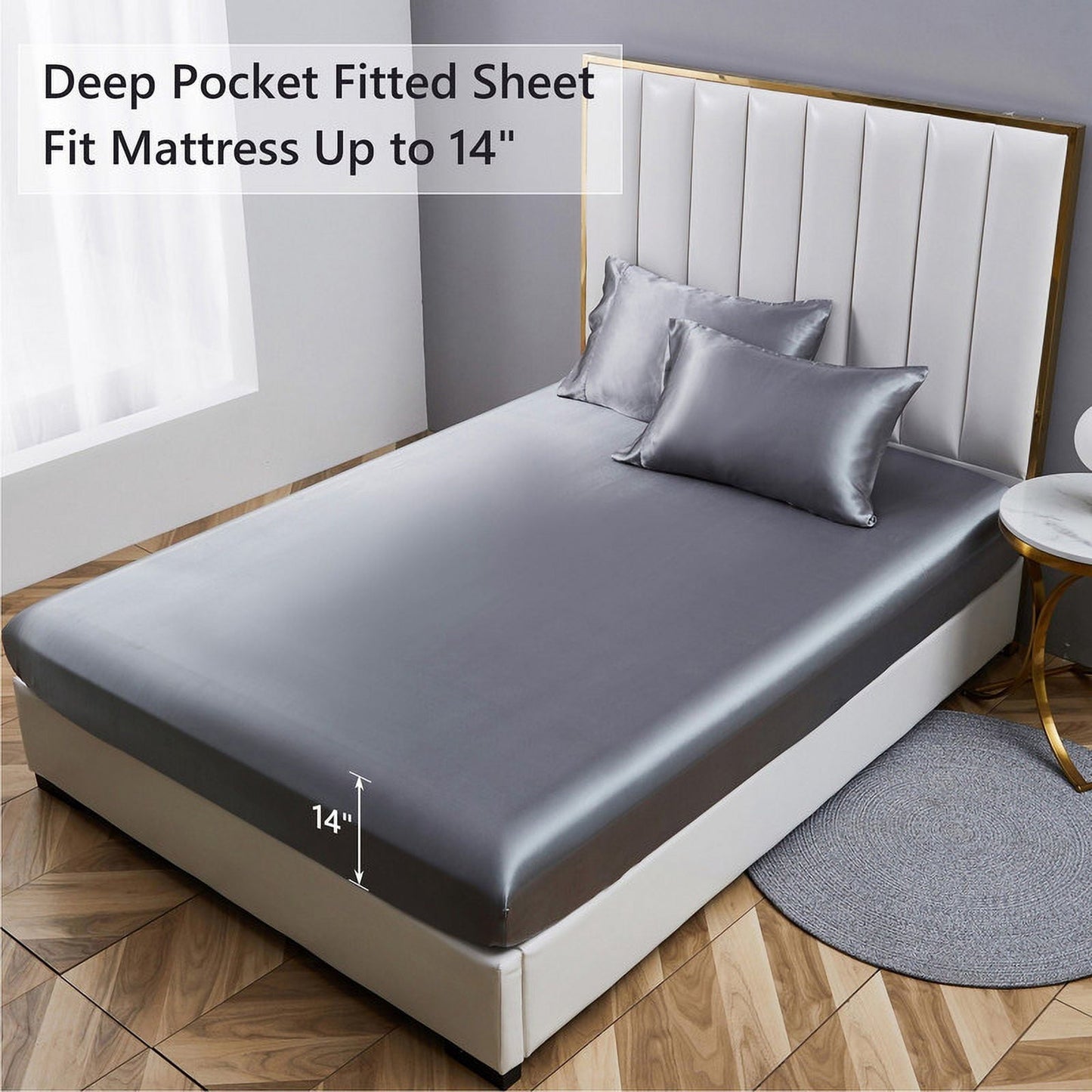 Breathable Luxury Luxury 5-Piece Satin Sheets Twin Silk Sheets Bed Sheet Set Ultra-Silky & Skin-Friendly Deep Pocket Bed Flat Fitted Sheet - Cooling Hotel Quality Bedding Sheets and Pillowcases Detail