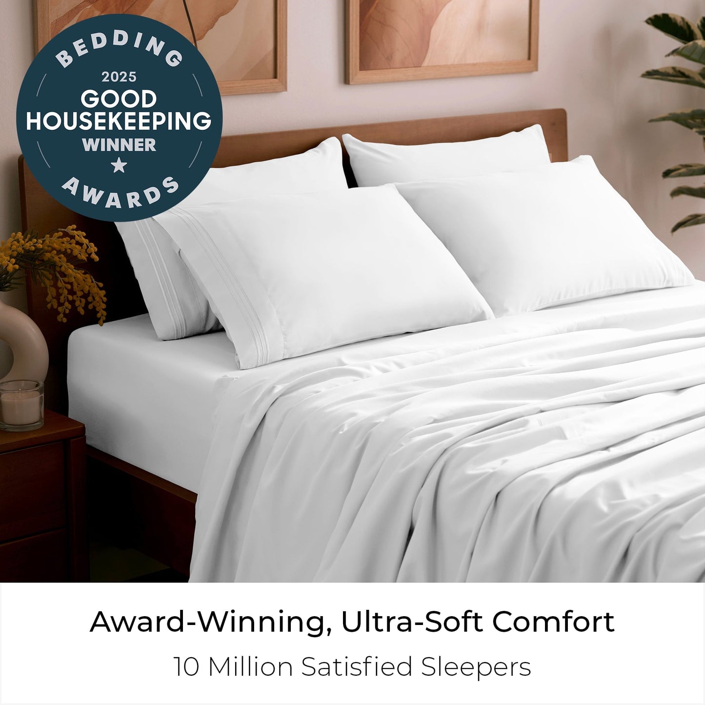 Premium Egyptian Cotton Iconic 6 Piece Bed Sheet Set Brushed Microfiber, Deep Pocket, Queen, White - Premium Ultra-Soft Pillowcase Pair for Sleeping Detail