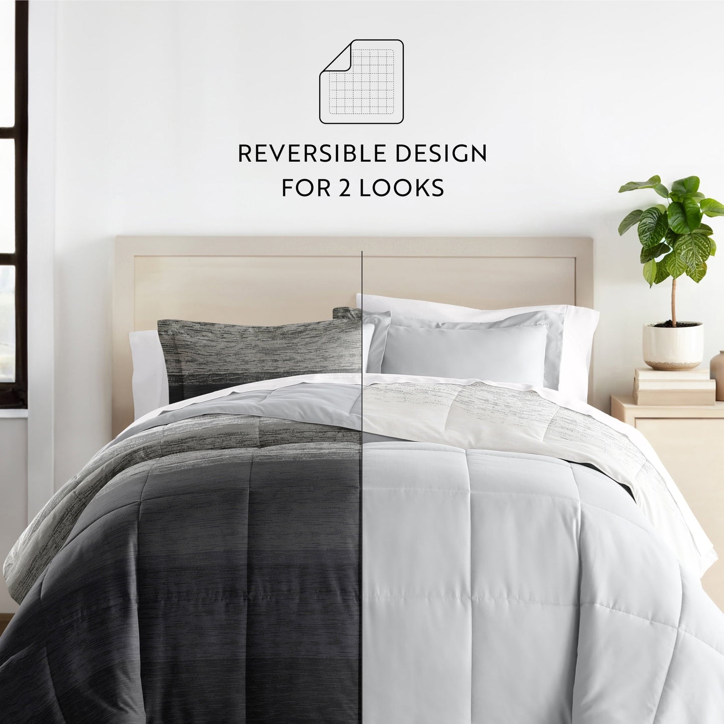 Heavyweight Warmth All Season Ultra Soft Comforter Set Lightweight Bedding in Gray/Black Ombre for Full/Queen Size - All-Season Down Alternative Comforter Insert Detail