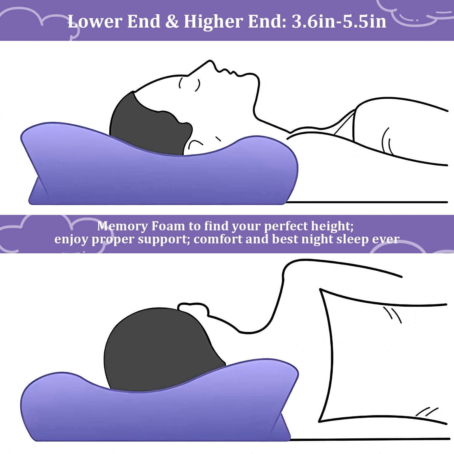 Decorative Plump Cervical Neck Pillow for Neck Pain Relief, Ergonomic Memory Foam Pillow Bed Pillows for Body Side Back Stomach Sleepi... - Orthopedic Shredded Foam Bed Pillow Set Detail