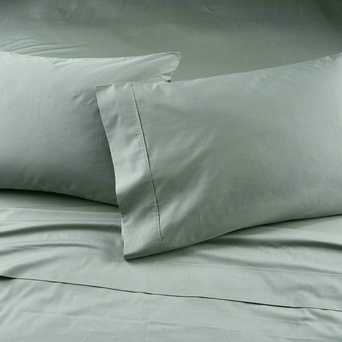 Ultra-Soft Cool & Crisp 4-Piece 300 Thread Count Green River Cotton Percale Sheet Set, Queen - Cooling Hotel Quality Bedding Sheets and Pillowcases Detail
