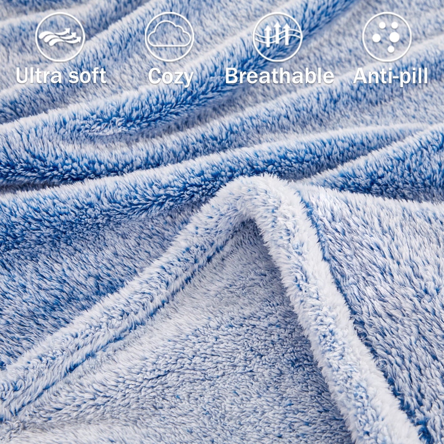 Lightweight Warm Plush Fuzzy Large Fleece Throw Blanket (50" x 70", Mixed Cobalt Blue)- Soft, Warm and Lightweight - Cozy Fleece Throw Blanket for Couch & Bed Detail