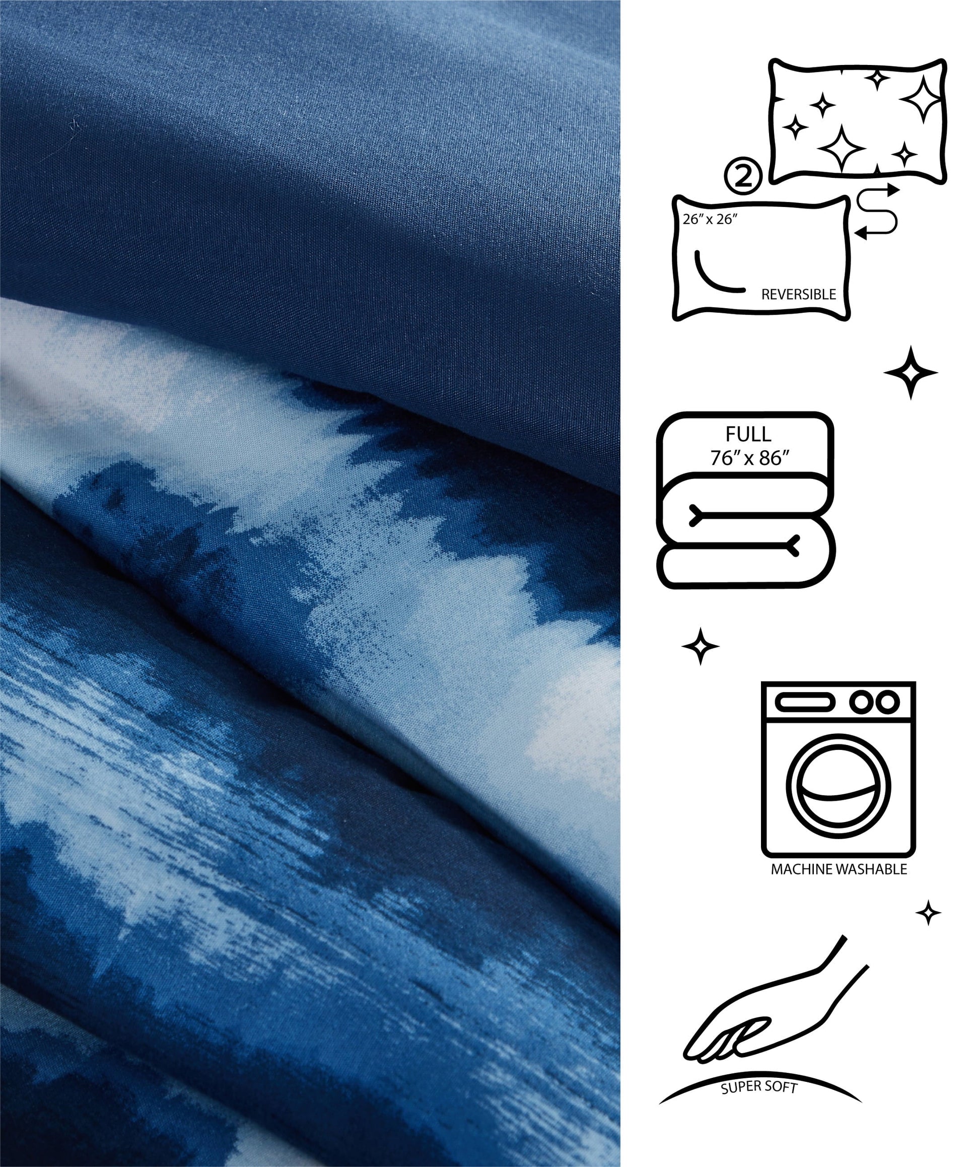Heavyweight Warmth Tie Dye Navy 3 Piece Comforter Set, Full - Hypoallergenic Ultra-Fluffy Quilt for Winter Detail