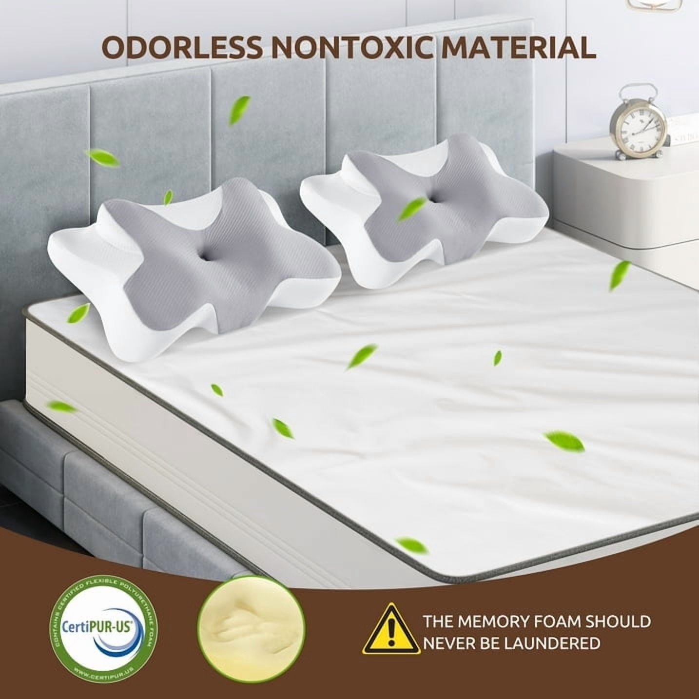 Hotel Collection Cervical Pillow for Sleeping Memory Foam Neck Pain Relief Contour Orthopedic Ergonomic Pillows for Women Side Sleeper... - Orthopedic Shredded Foam Bed Pillow Set Detail