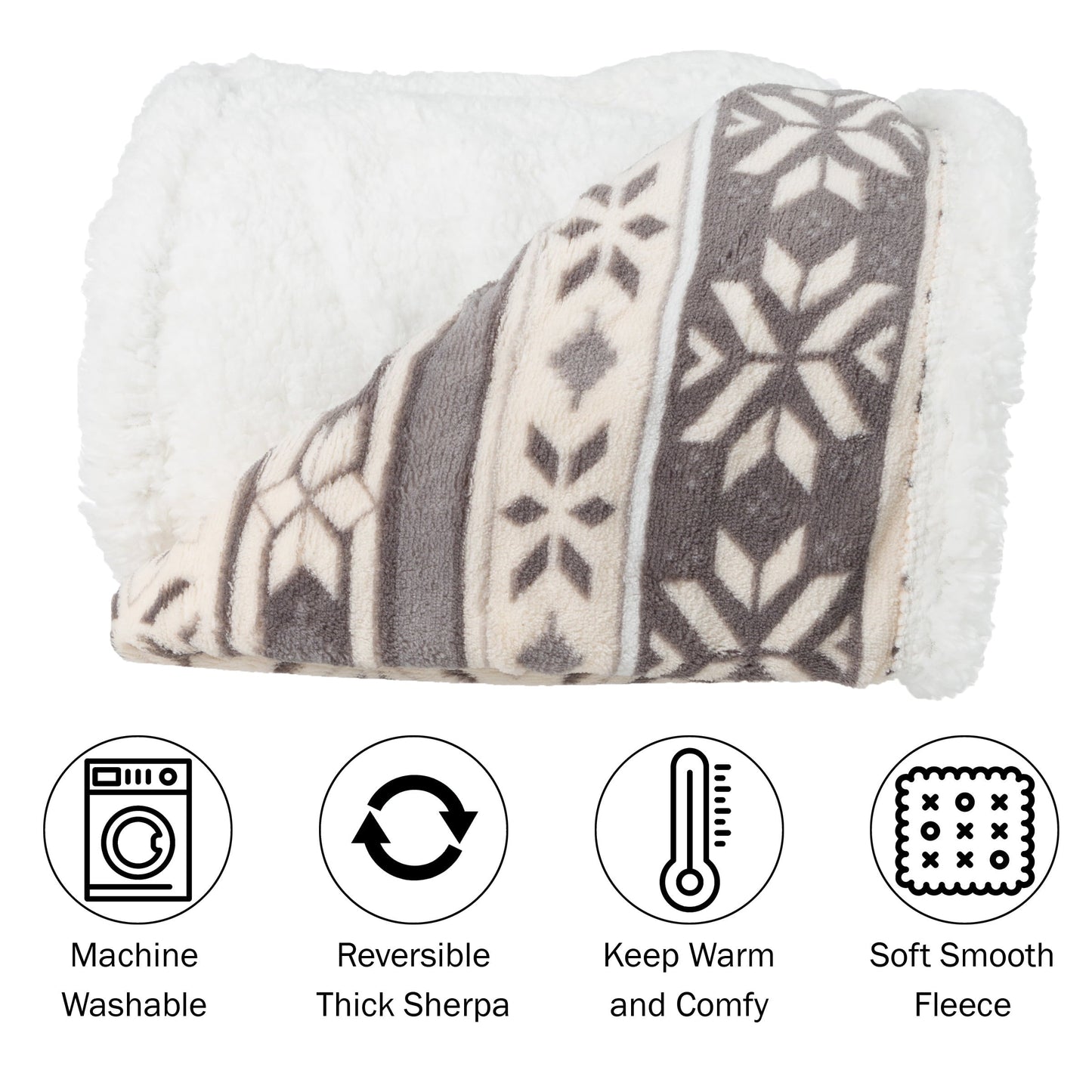 Lightweight Warm 50x60-Inch Machine Washable Fleece Blanket with Snowflakes - Cozy Fleece Throw Blanket for Couch & Bed Detail