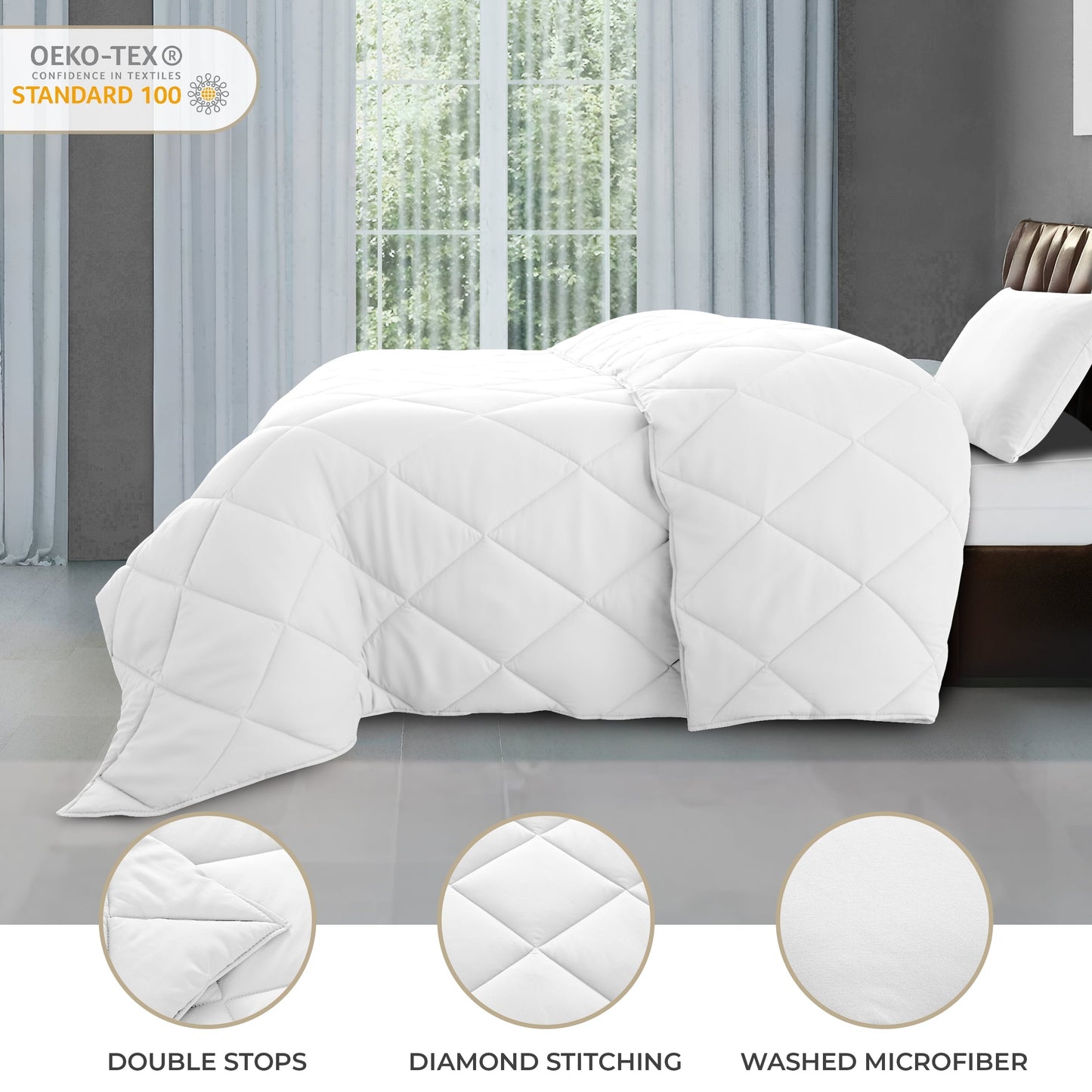 Fluffy Down Alternative Lux Decor All-Season Comforter Sets Twin Size 2 PC, Reversible Bedding Set with Diamond Quilted Design Comforter and ... - Cloud-Like Soft Lightweight Bed Comforter Detail