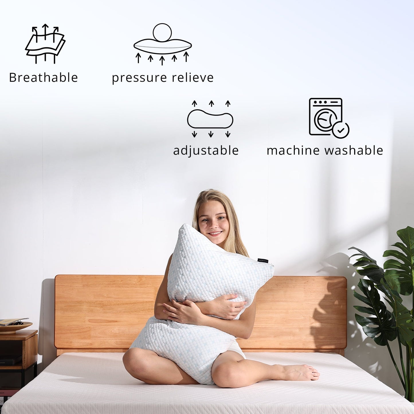 Ergonomic Memory Foam 2-Pack Adjustable Cooling Bed Pillows, Shredded Memory Foam Pillows Set of 2, Standard Queen, Dual Sides - Decorative Throw Pillow Cushion for Sofa & Bed Detail