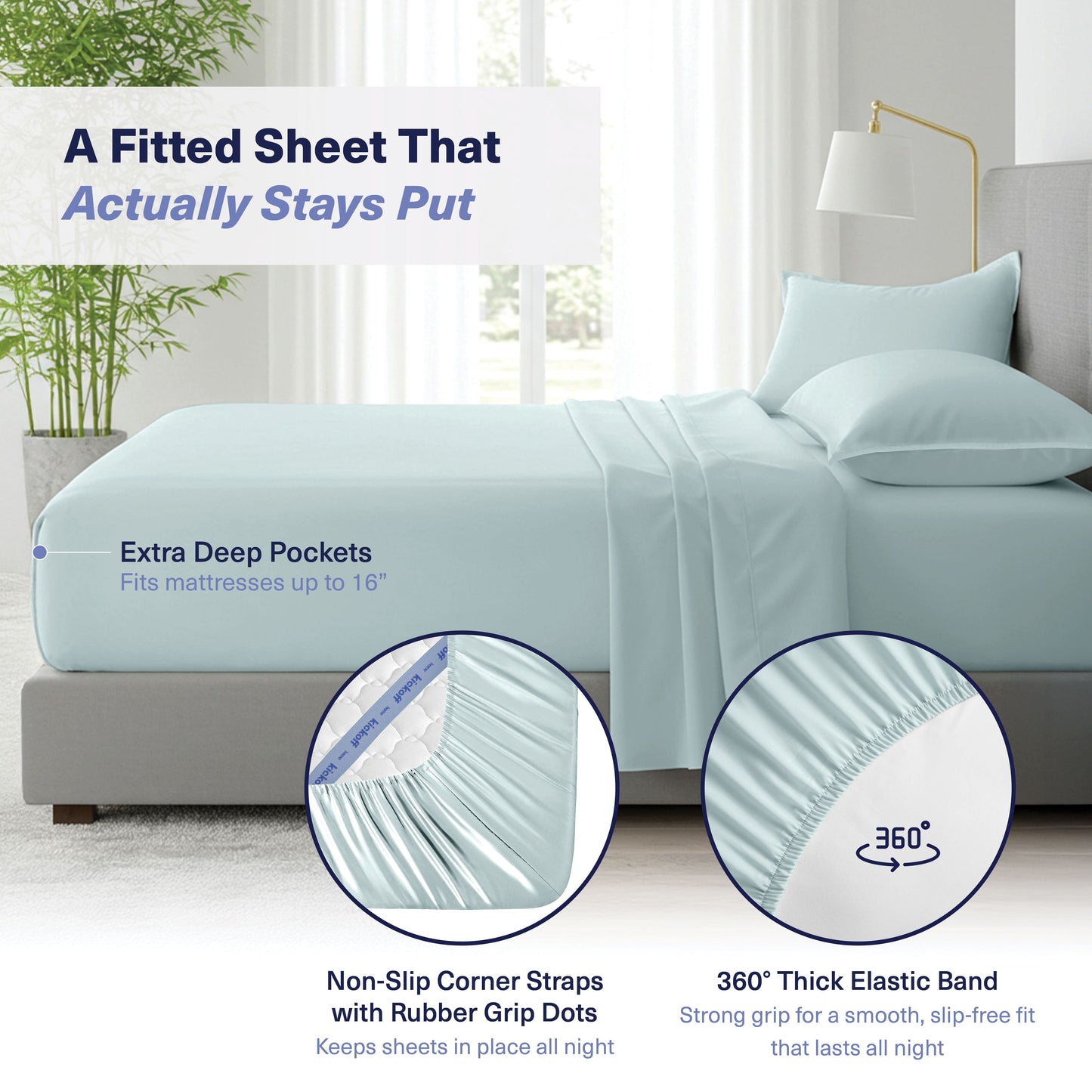 Wrinkle-Resistant Kickoff Viscose Bamboo Sheets Twin Size 3-pc 100% Organic Bamboo Viscose Bed Cooling Sheets Twin Size Set Cool Beddin... - Luxury Bed Sheet Set with Deep Pockets Detail