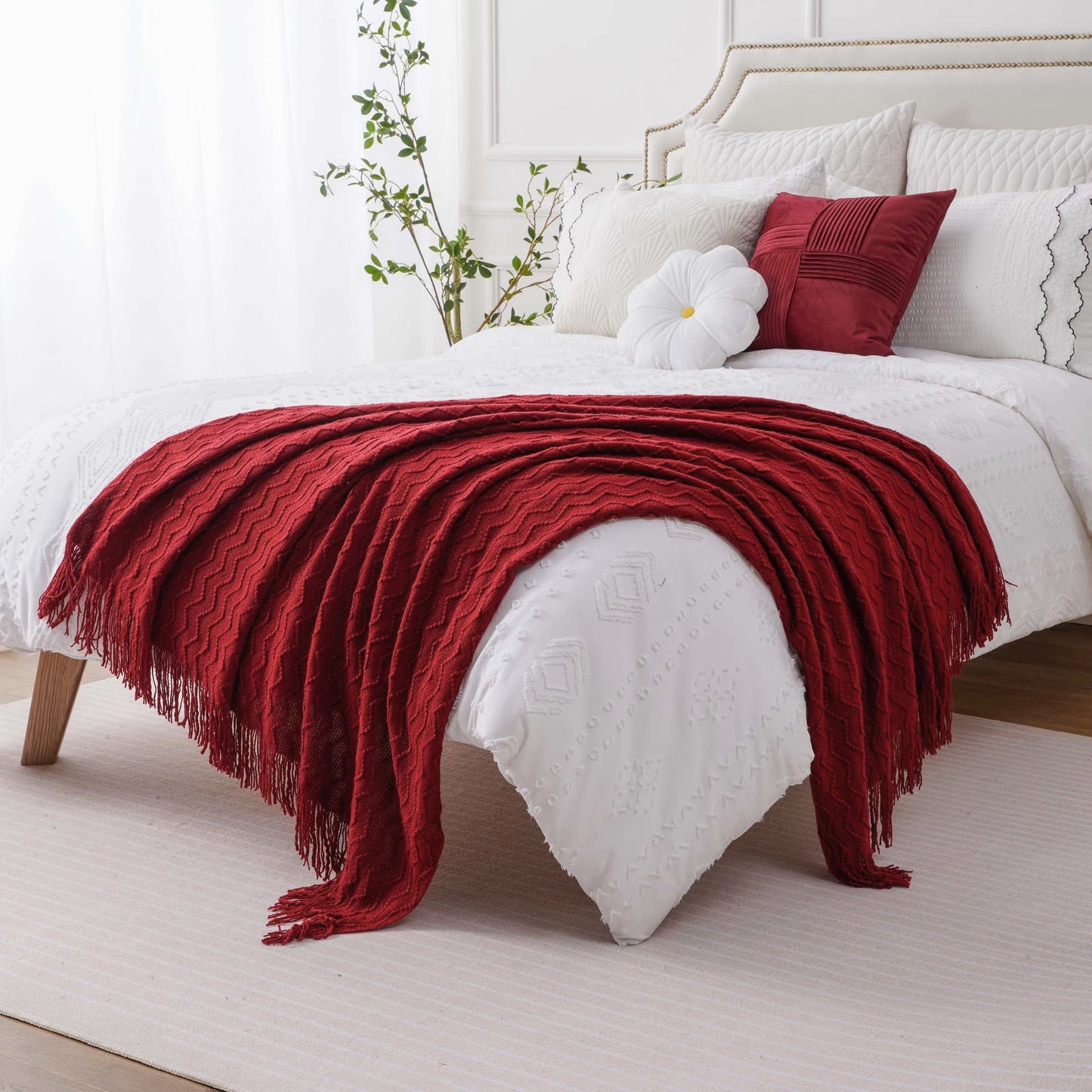 Cozy Fleece Dark Red Blanket for Couch,Burgundy Knit Throw Blanket for Bedroom,Christmas Throw,50"x60" - Cozy Fleece Throw Blanket for Couch & Bed Detail