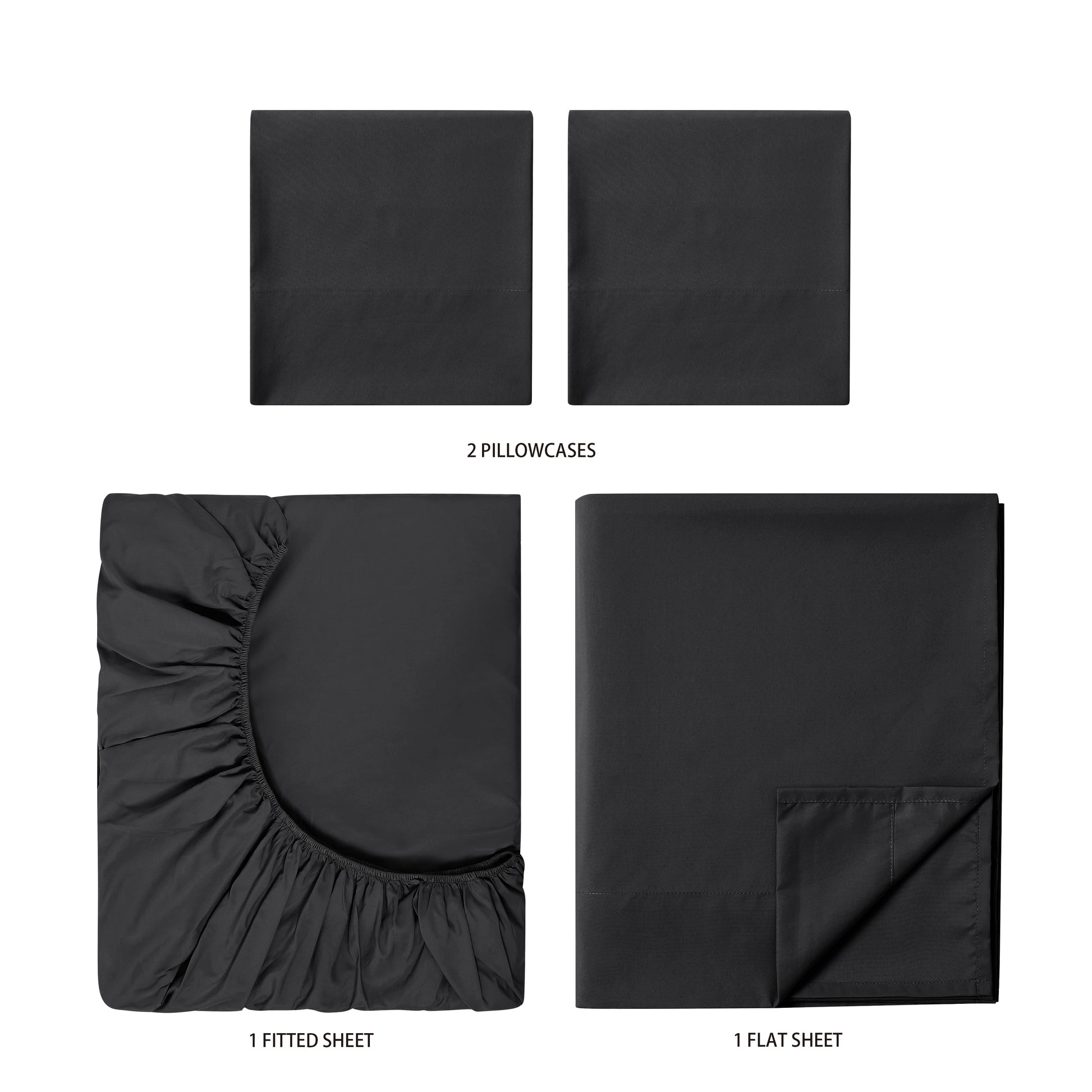 Premium Egyptian Cotton Microfiber Bed Sheet Set, Queen, Rich Black, 4 Piece - Premium Ultra-Soft Pillowcase Pair for Sleeping Detail