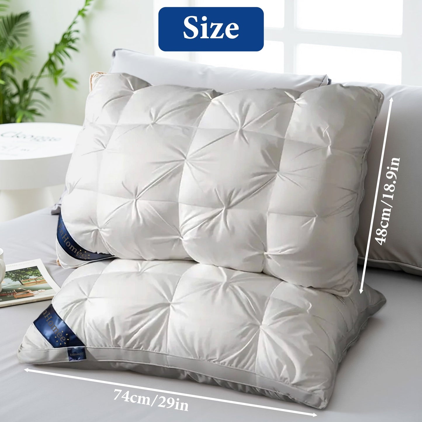 Orthopedic Support 2-Pack Luxurious Hotel-Quality ,Resistant to Flattening, All-Season,White - Decorative Throw Pillow Cushion for Sofa & Bed Detail