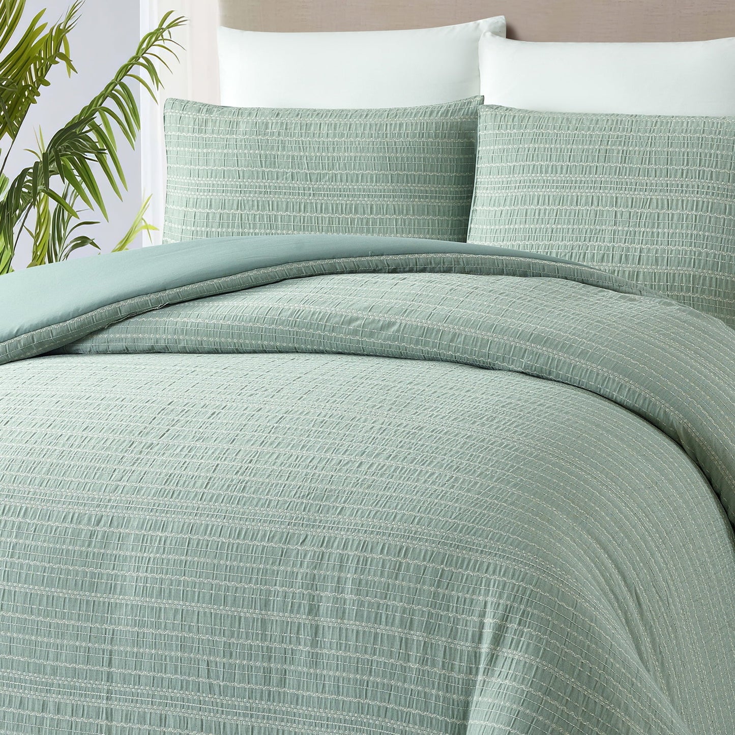 Hypoallergenic Cloud Crafted Woven 3-Piece Comforter Set, Green River, Full Queen, All Ages - Hypoallergenic Ultra-Fluffy Quilt for Winter Detail
