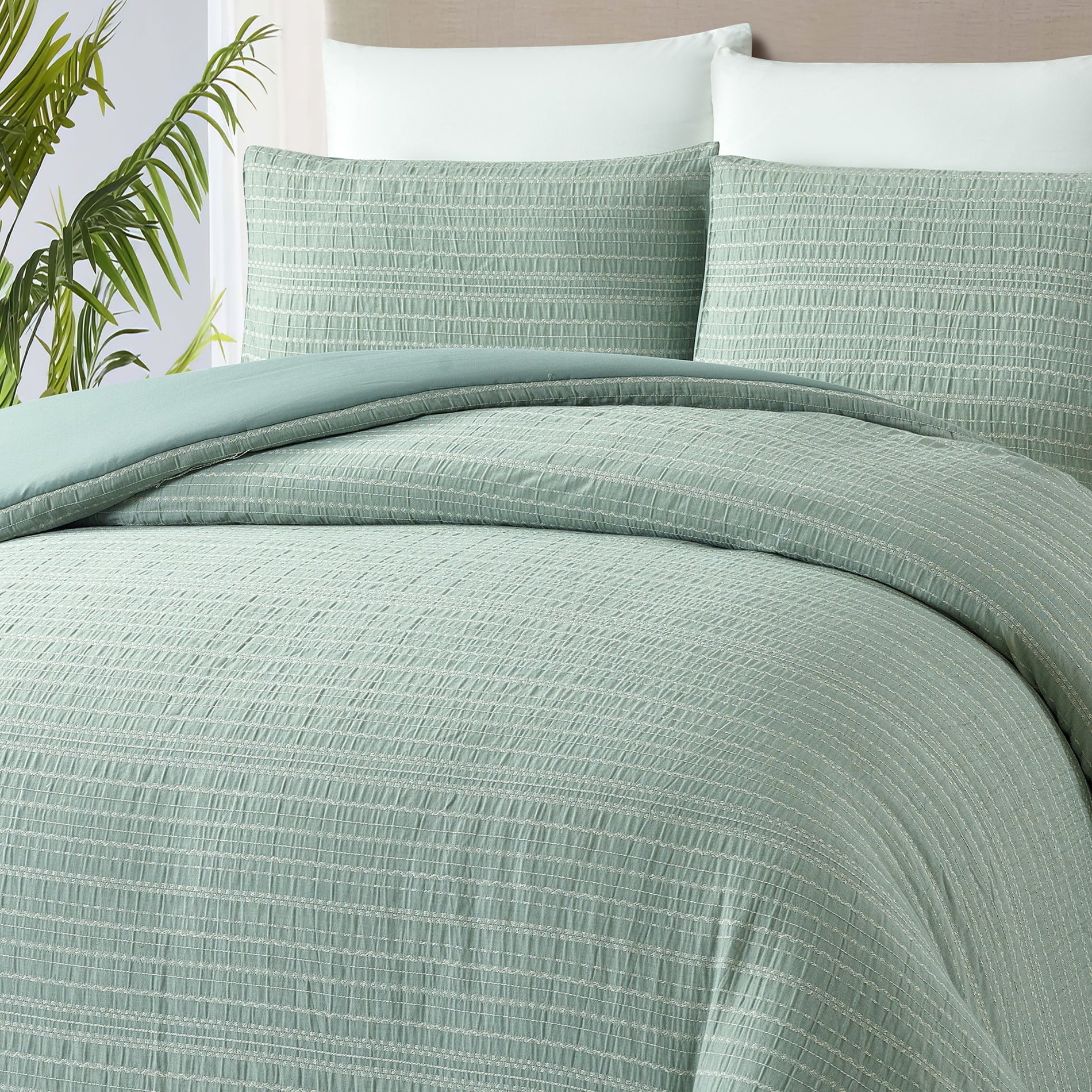 Hypoallergenic Cloud Crafted Woven 3-Piece Comforter Set, Green River, Full Queen, All Ages - Hypoallergenic Ultra-Fluffy Quilt for Winter Detail