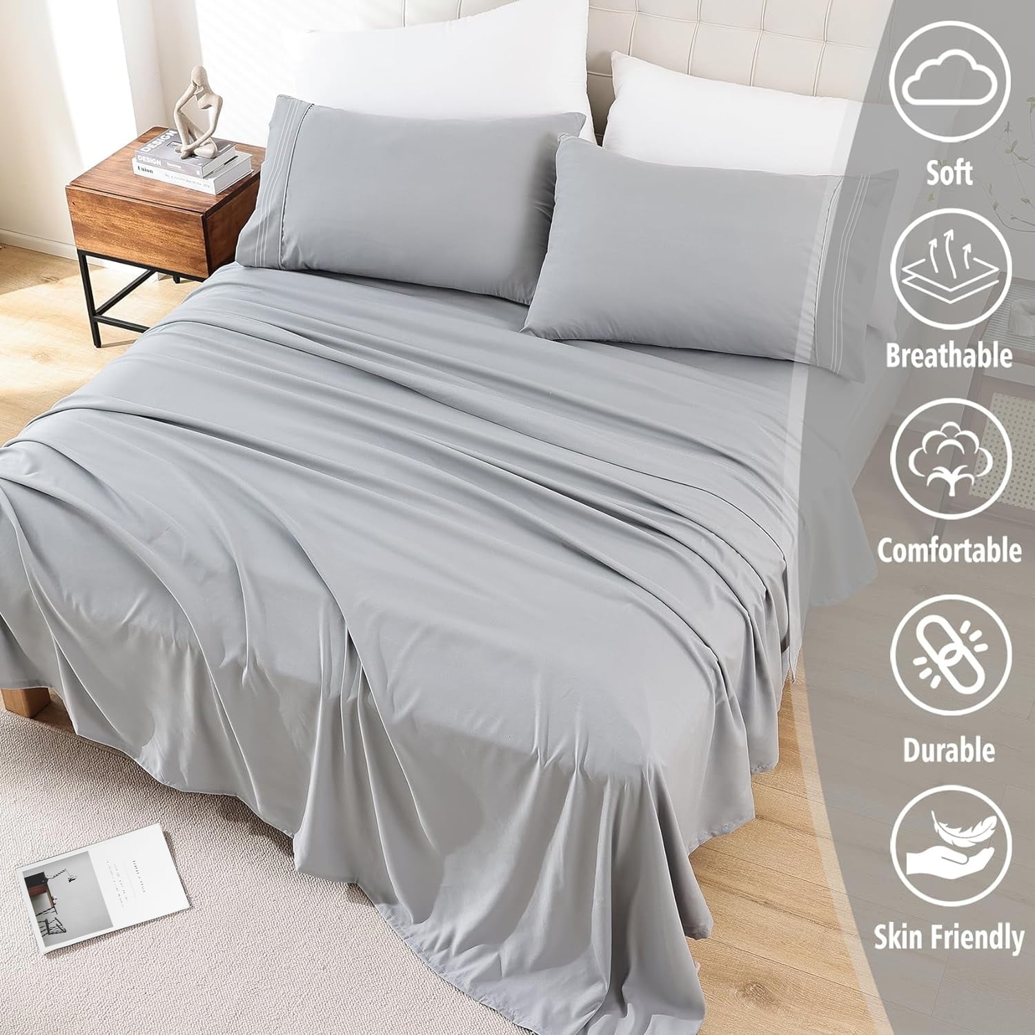 Premium Egyptian Cotton Queen Size Sheet Set - Breathable & Cooling Bed Sheets, Hotel Luxury Bed Sheets for Sleepers, Soft & Wrinkle Free She... - Luxury Bed Sheet Set with Deep Pockets Detail