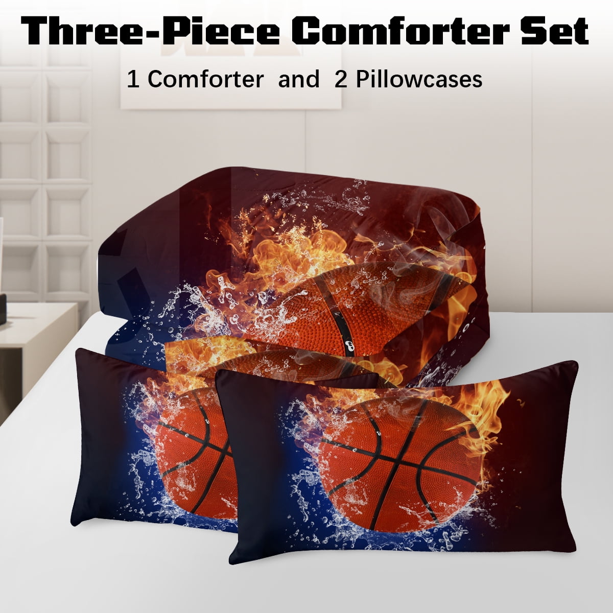 Fluffy Down Alternative Twin Comforter Set, 3 Pieces Sport Bedding Set for Kids Boys Teens Brushed Microfiber Basketball Comforter Set, 66x90... - Luxurious Quilted Duvet Cover Set Detail