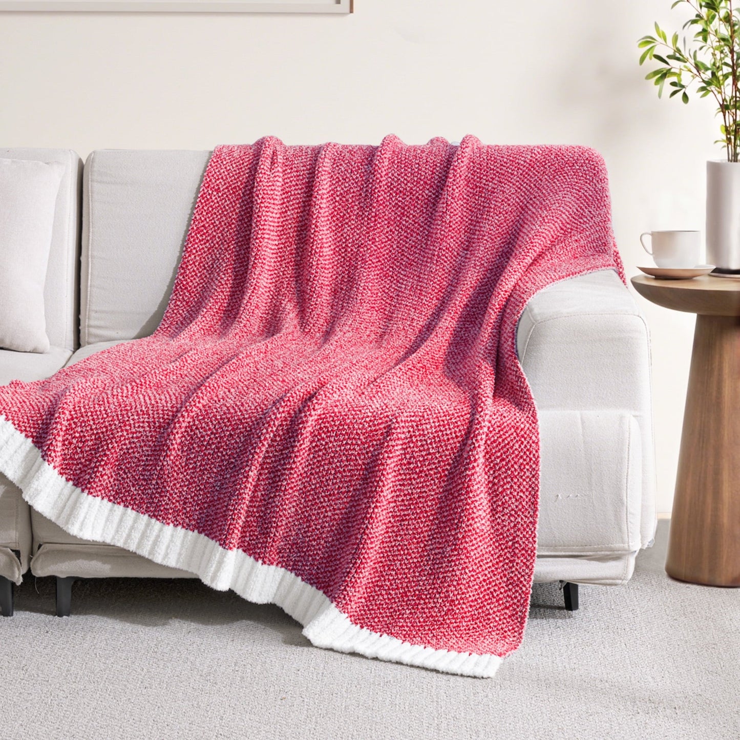 Super Soft Flannel Knit Throw Blanket, Ultra Soft Cozy Fluffy Blankets, Lightweight Fuzzy Plush Throw for Couch and Bed, Mixed Red, 50"x60" - Cozy Fleece Throw Blanket for Couch & Bed Detail